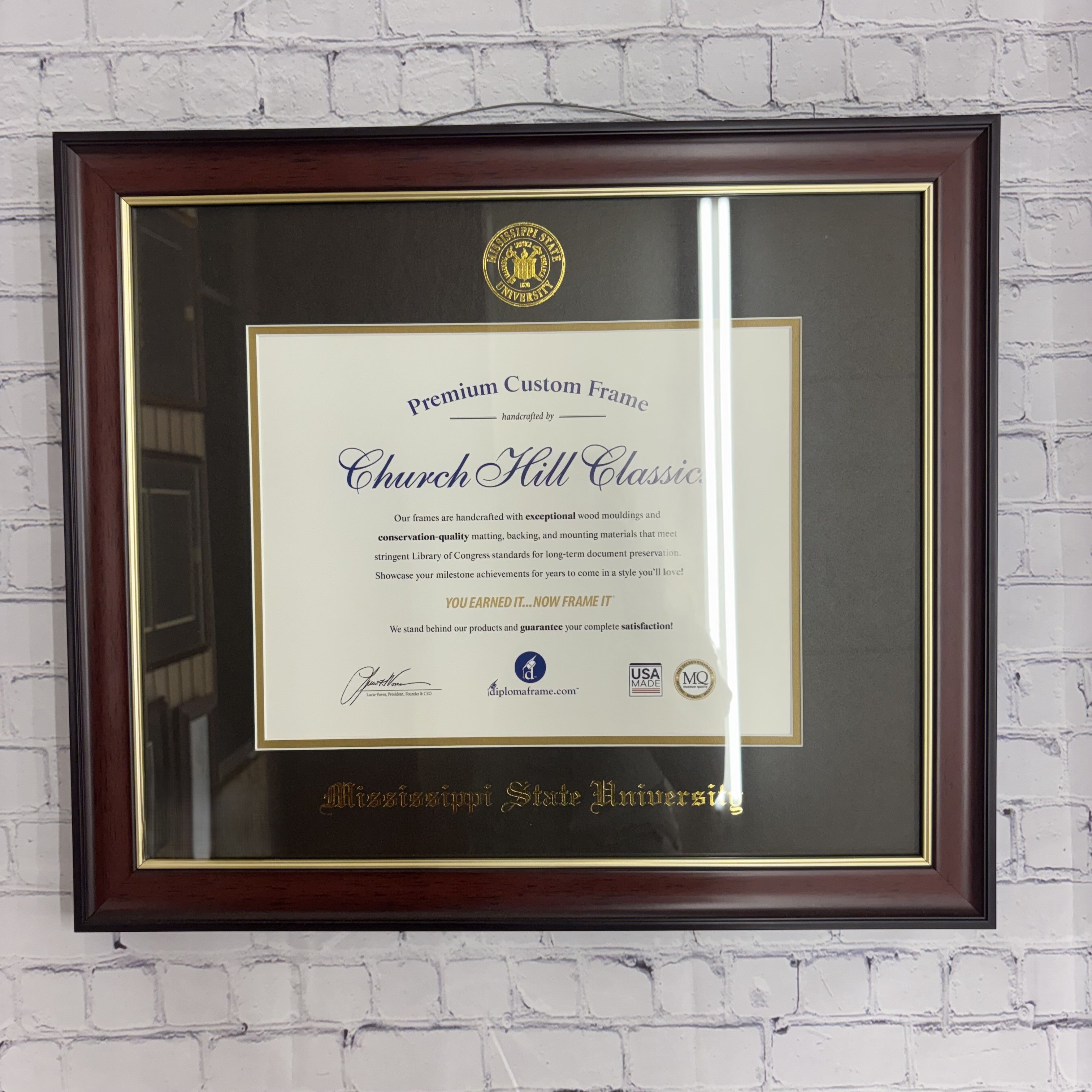 University Frames, Inc. Diploma Frame Petite Mahogany Gold Medal Black Mat