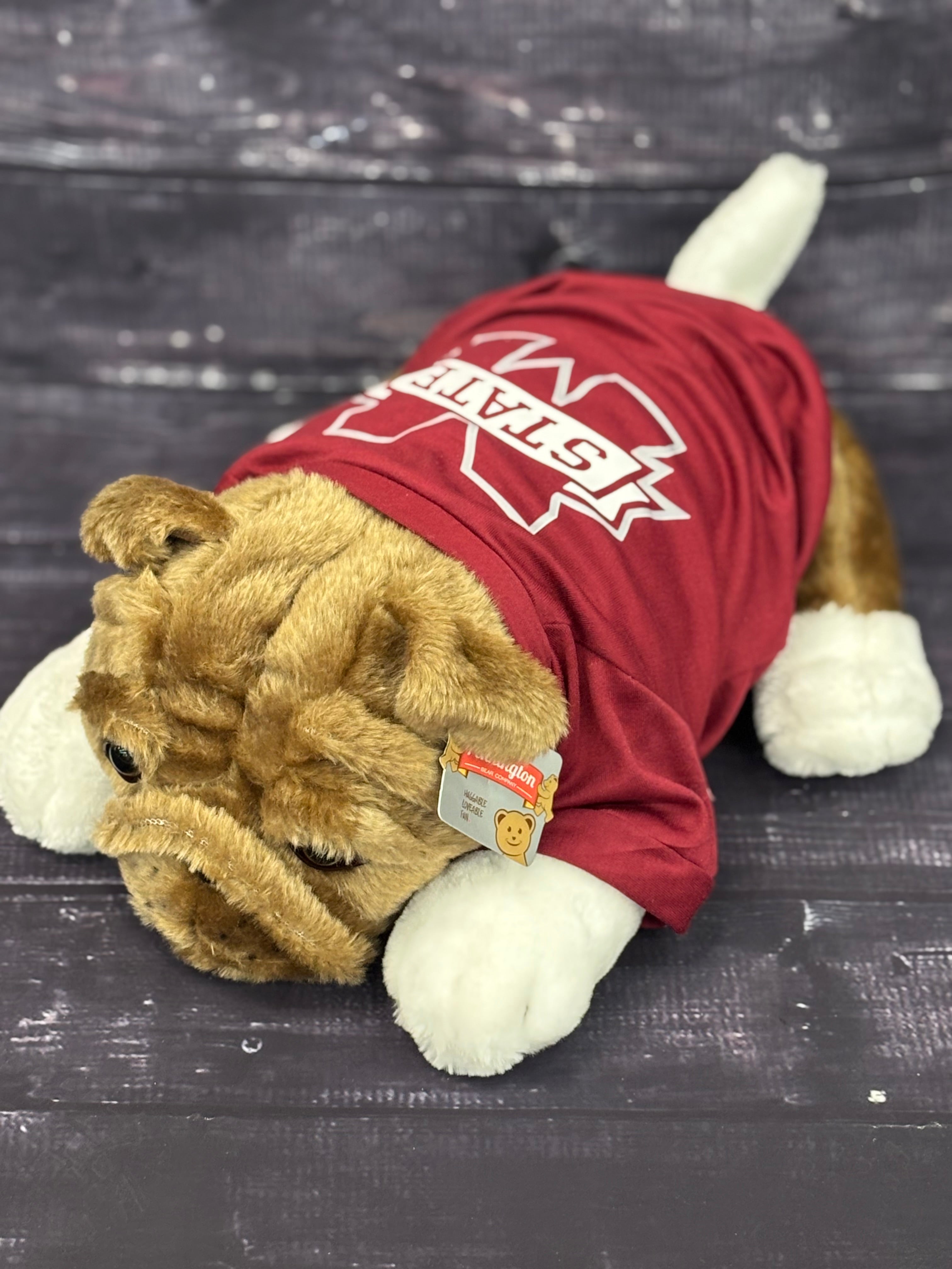 Toy Bulldog Lying Down With Maroon T-Shirt
