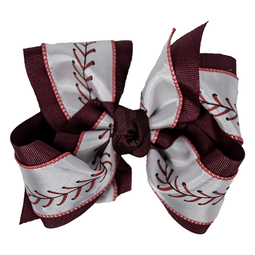 Beyond Creations Hair Bow Xxl Baseball Stitch Over Maroon Grosgrain