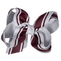 Beyond Creations Hair Bow Xl Wide Gros Layrd Maroon Strp Over Whit
