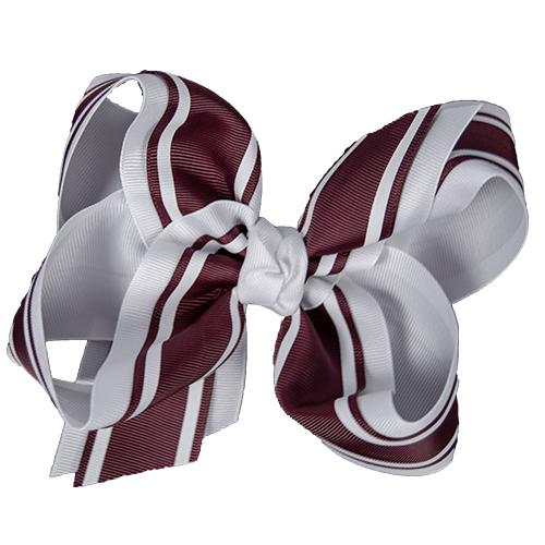 Beyond Creations Hair Bow Xl Wide Gros Layrd Maroon Strp Over Whit