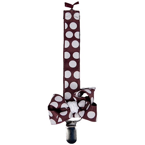 Beyond Creations Baby Paci Ribbon Maroon Dot W Bow Knot