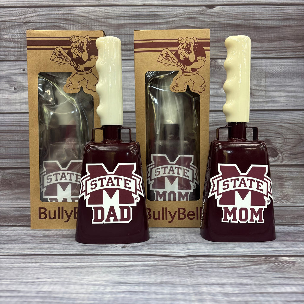 Bully Bell Cowbell Medium Maroon Mom and Dad Decal