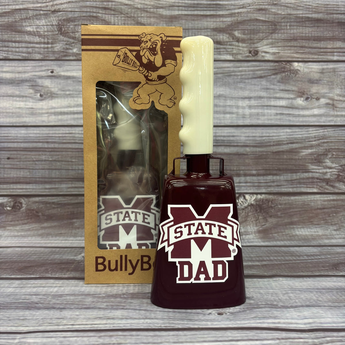 Bully Bell Cowbell Medium Maroon Mom and Dad Decal
