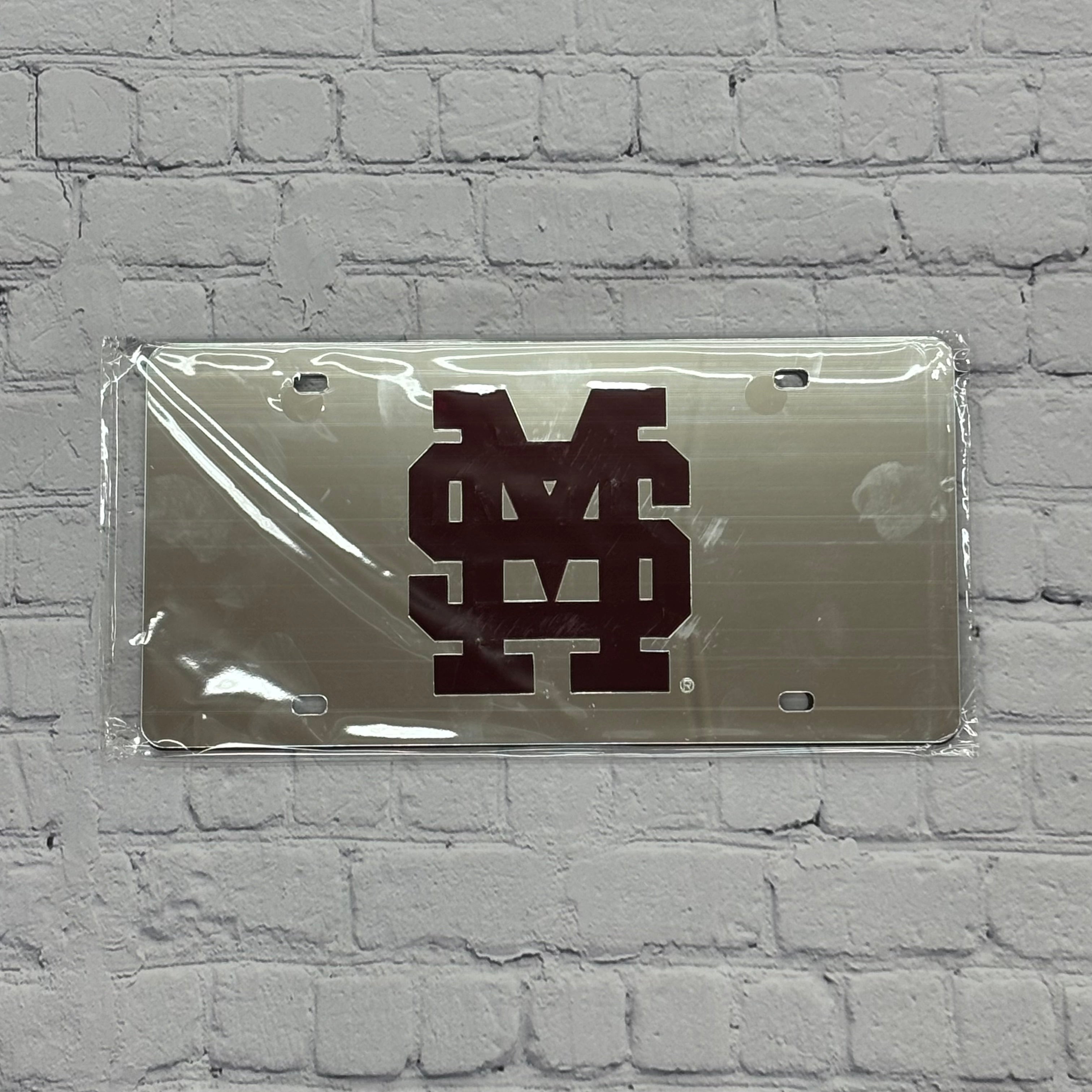 Jardine Assoc Auto License Plate Maroon On Silver Mirror M-Over-S