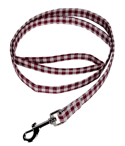 Dog Collar World Dog Leash Maroon Gingham