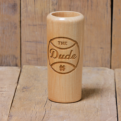 Dugout Mugs 8 oz. Short Wooden Tumbler Baseball "The Dude" M-Over-S