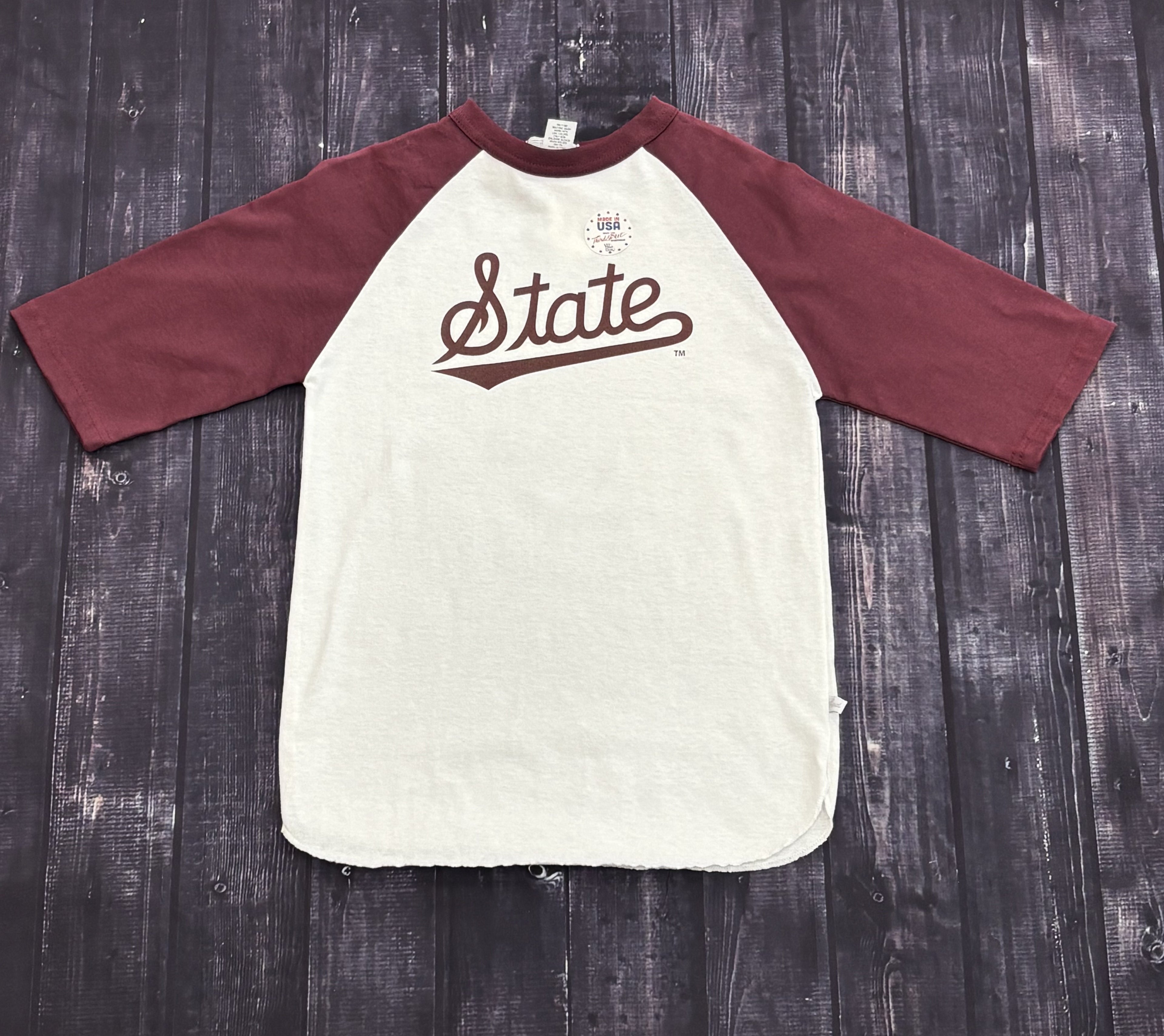 Youth T-Shirt Quarter Length Raglan Script State