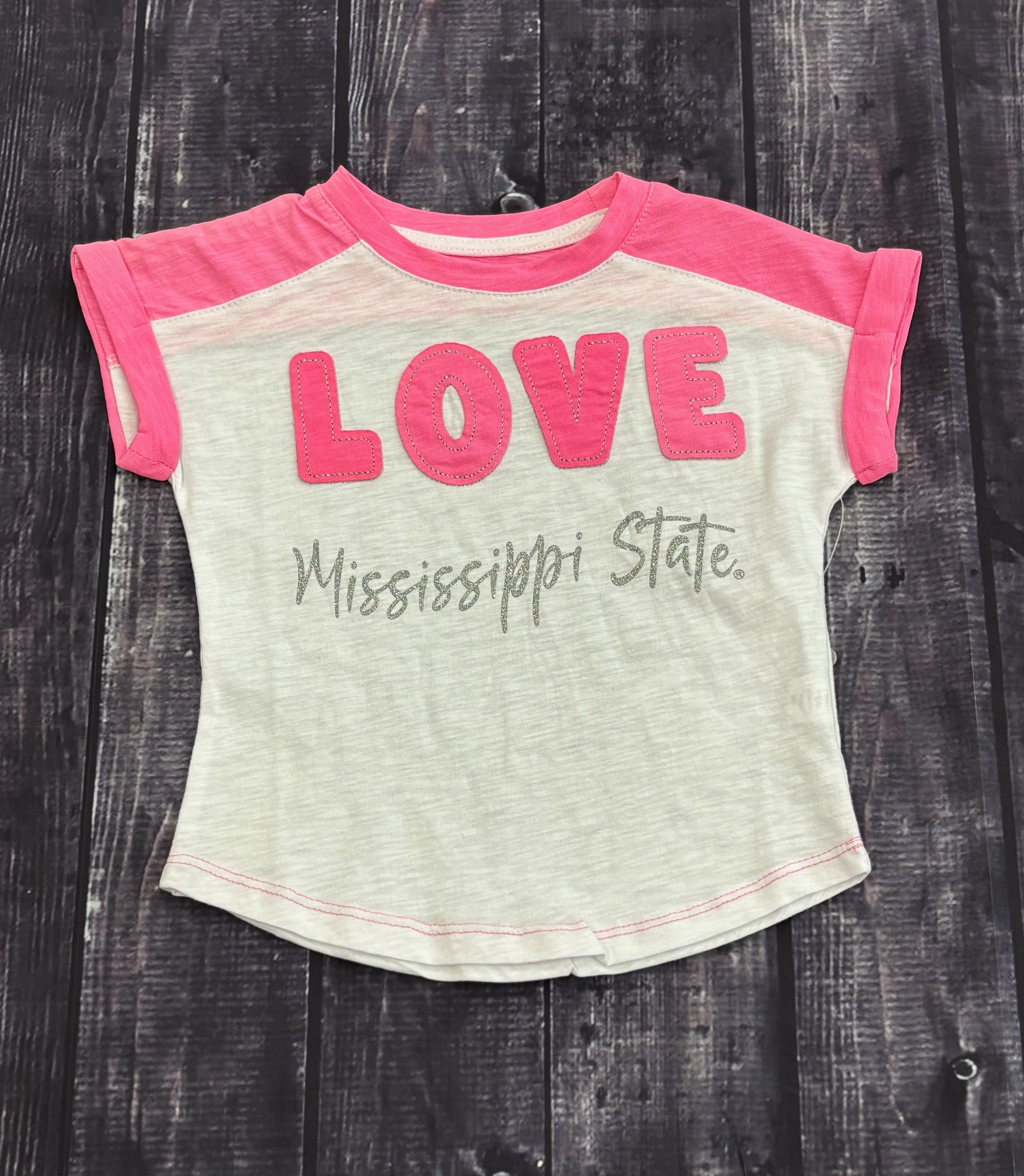 Toddler T-Shirt Short Sleeve Girls Laughter Love Applique Glitter