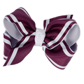 Beyond Creations Hair Bow Med/Lg Gros Maroon Strp White Strps White Knot
