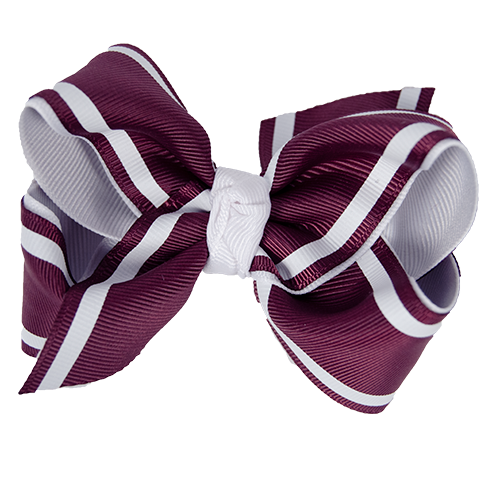 Beyond Creations Hair Bow Med/Lg Gros Maroon Strp White Strps White Knot
