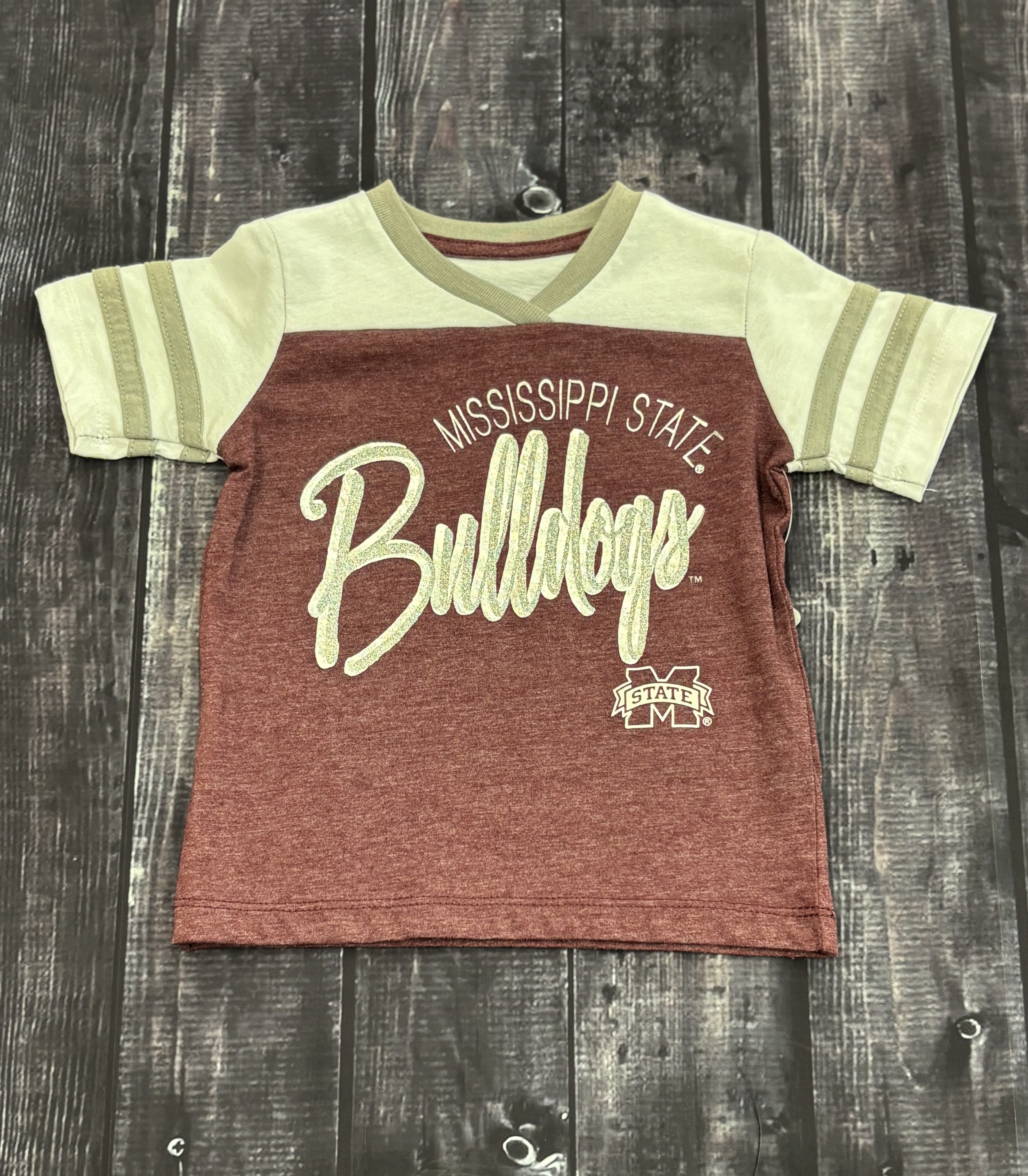 Toddler T-Shirt Girls V-Neck Script Glitter M-State