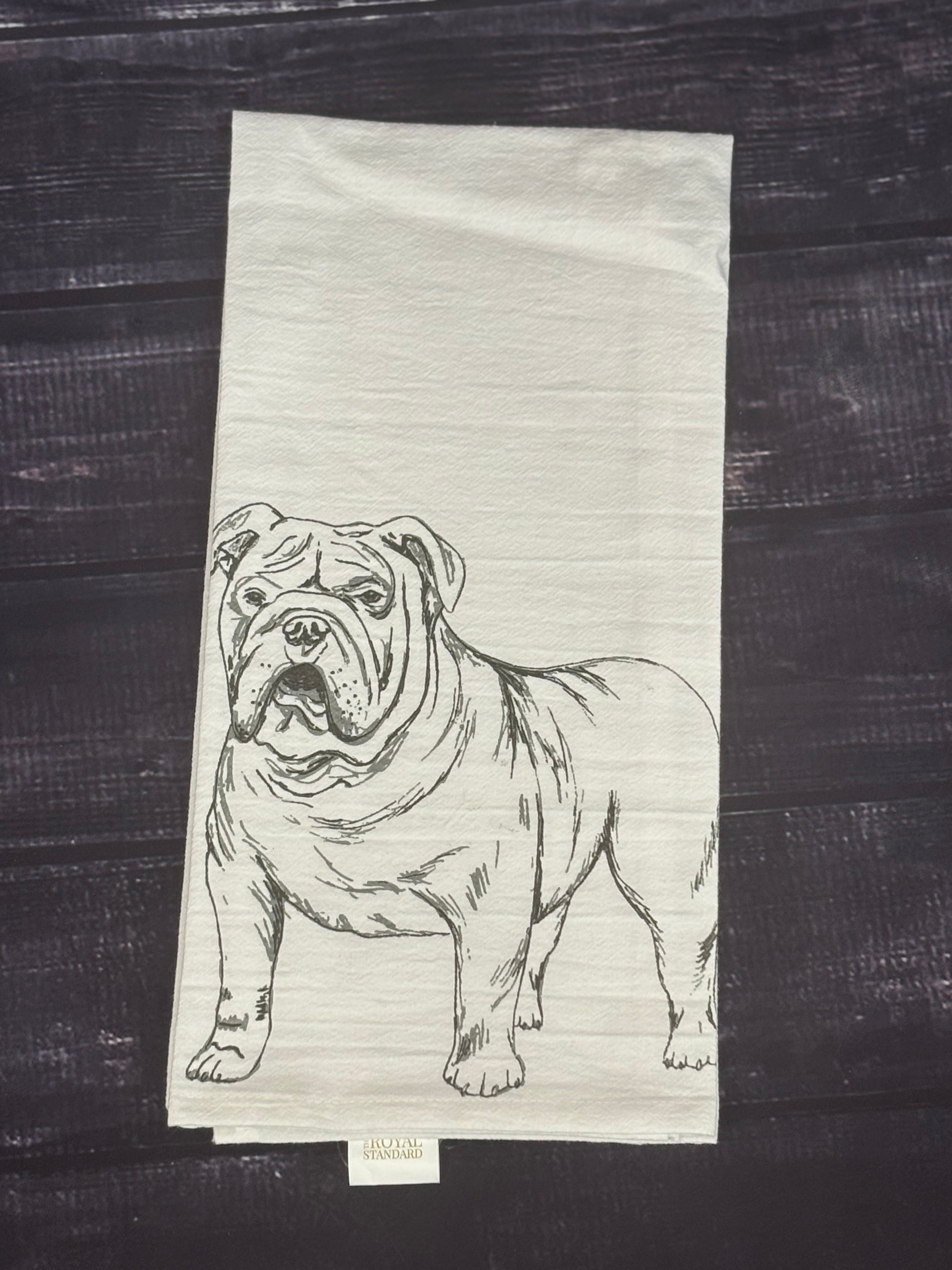 TeaTowel Bulldog Pride Flour Sack Standing Bulldog Sketch