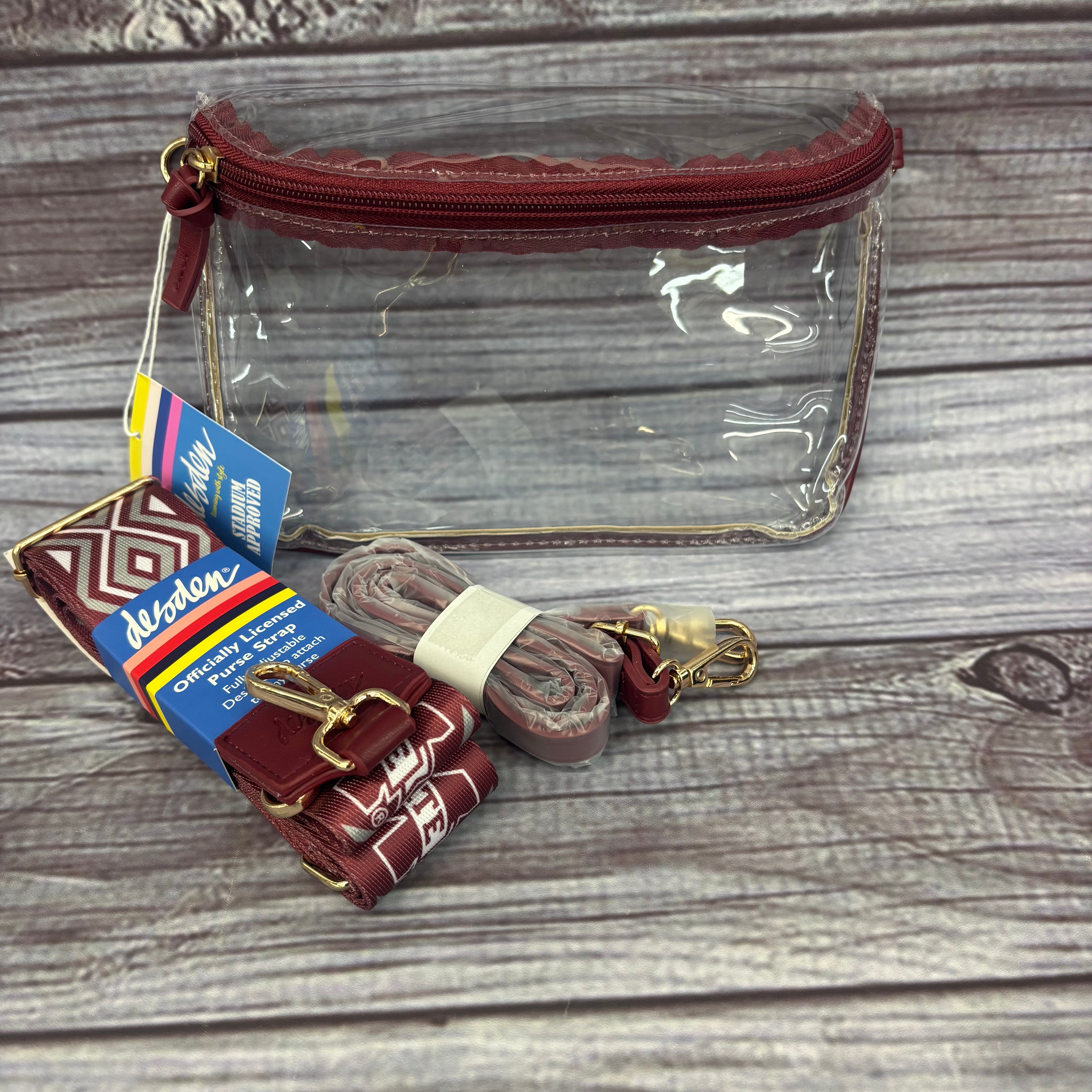 Tailgate Bag Sling Lexi Clear Trim Maroon with Straps