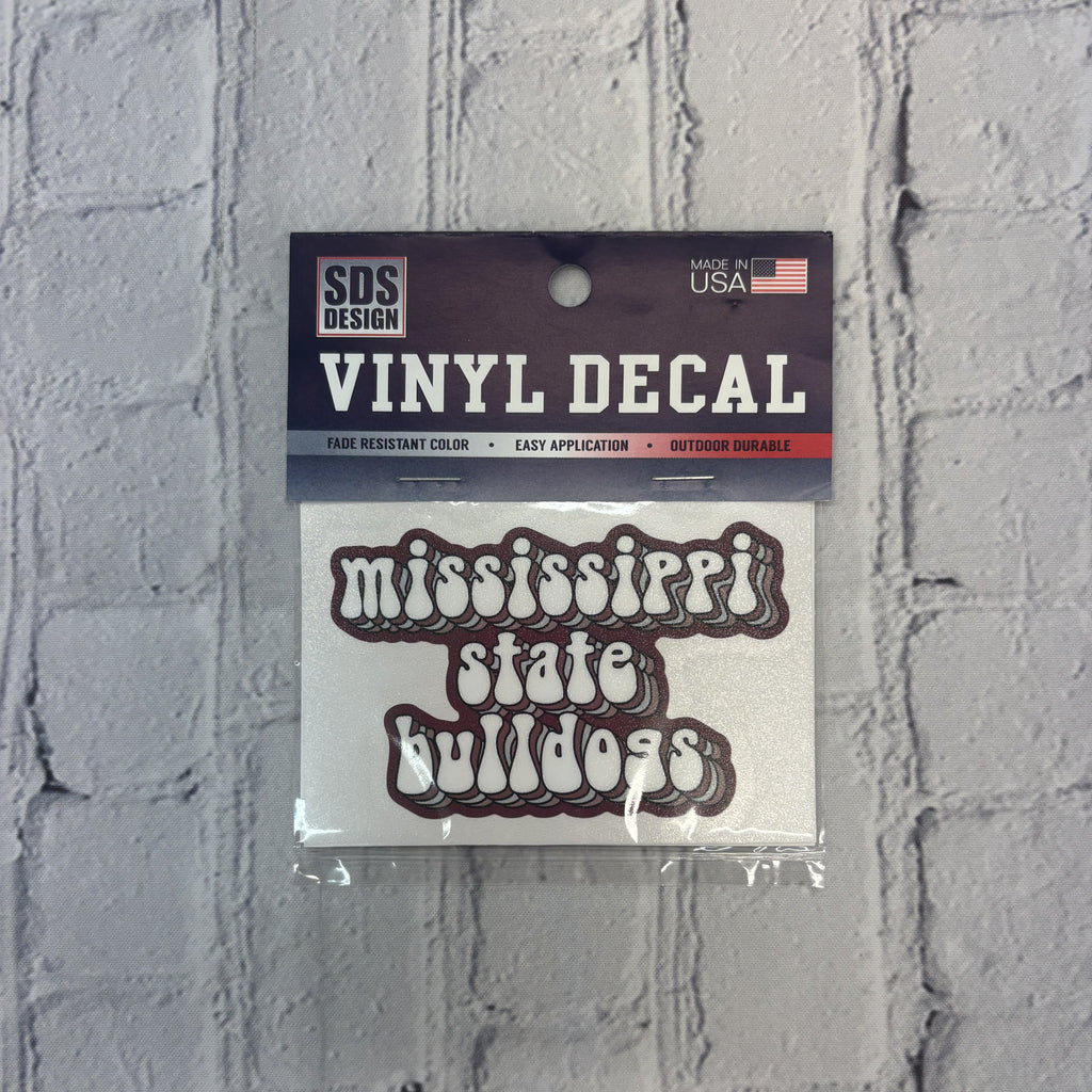 Sds Design Associates Auto Decal 3.5" Mississippi State Bulldogs Bbl Txt Stkd Vinylon