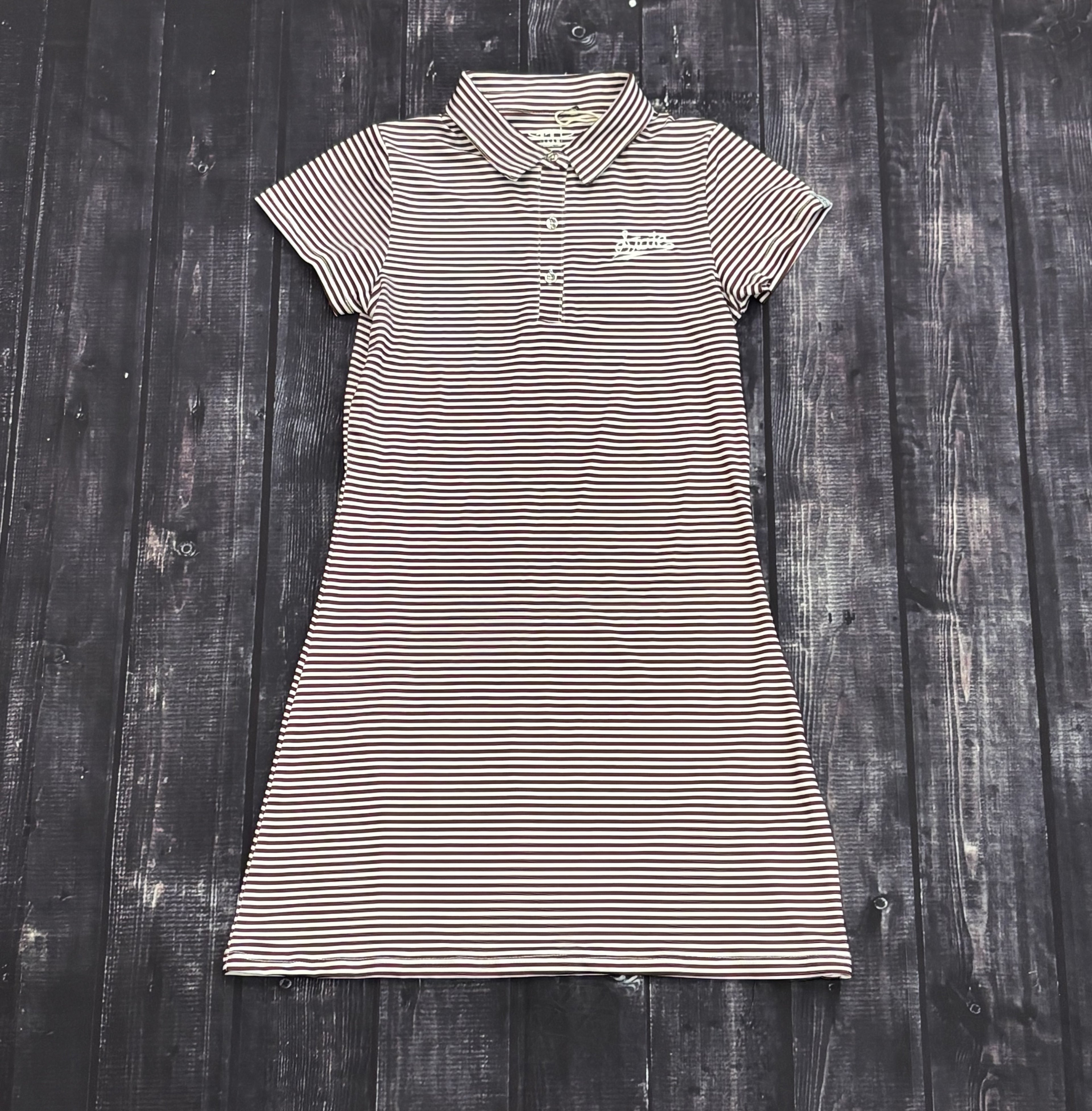 Youth Girls Dress Polo Striped Script State