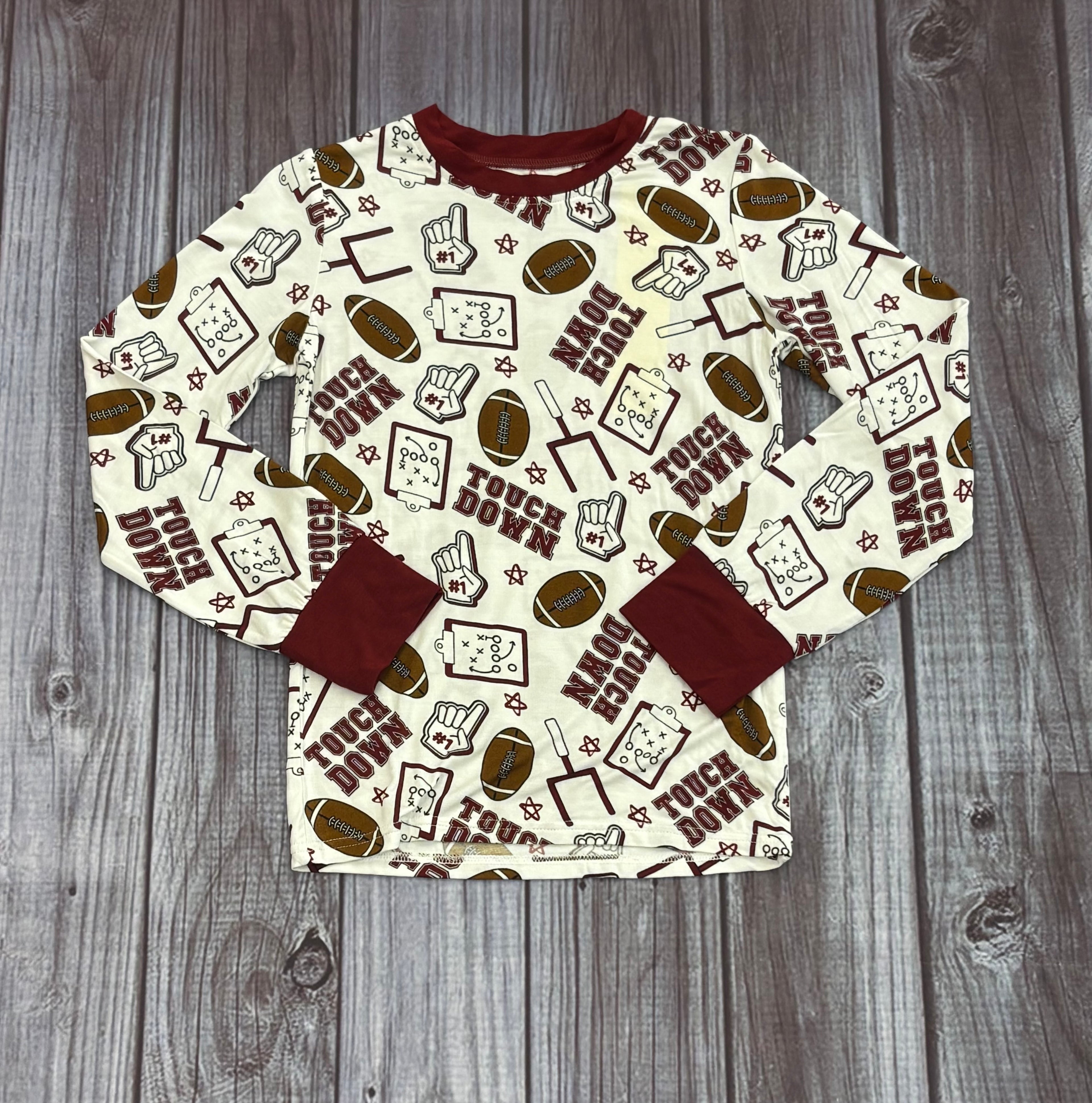 Toddler Pajama 2 Piece Long Sleeve Maroon Bamboo Touchdown