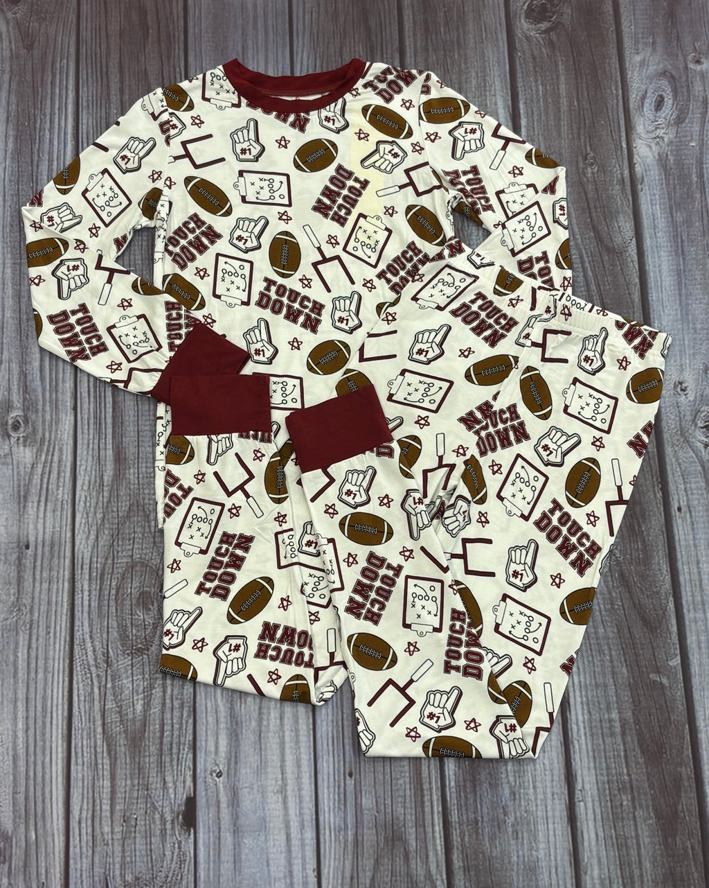 Toddler Pajama 2 Piece Long Sleeve Maroon Bamboo Touchdown