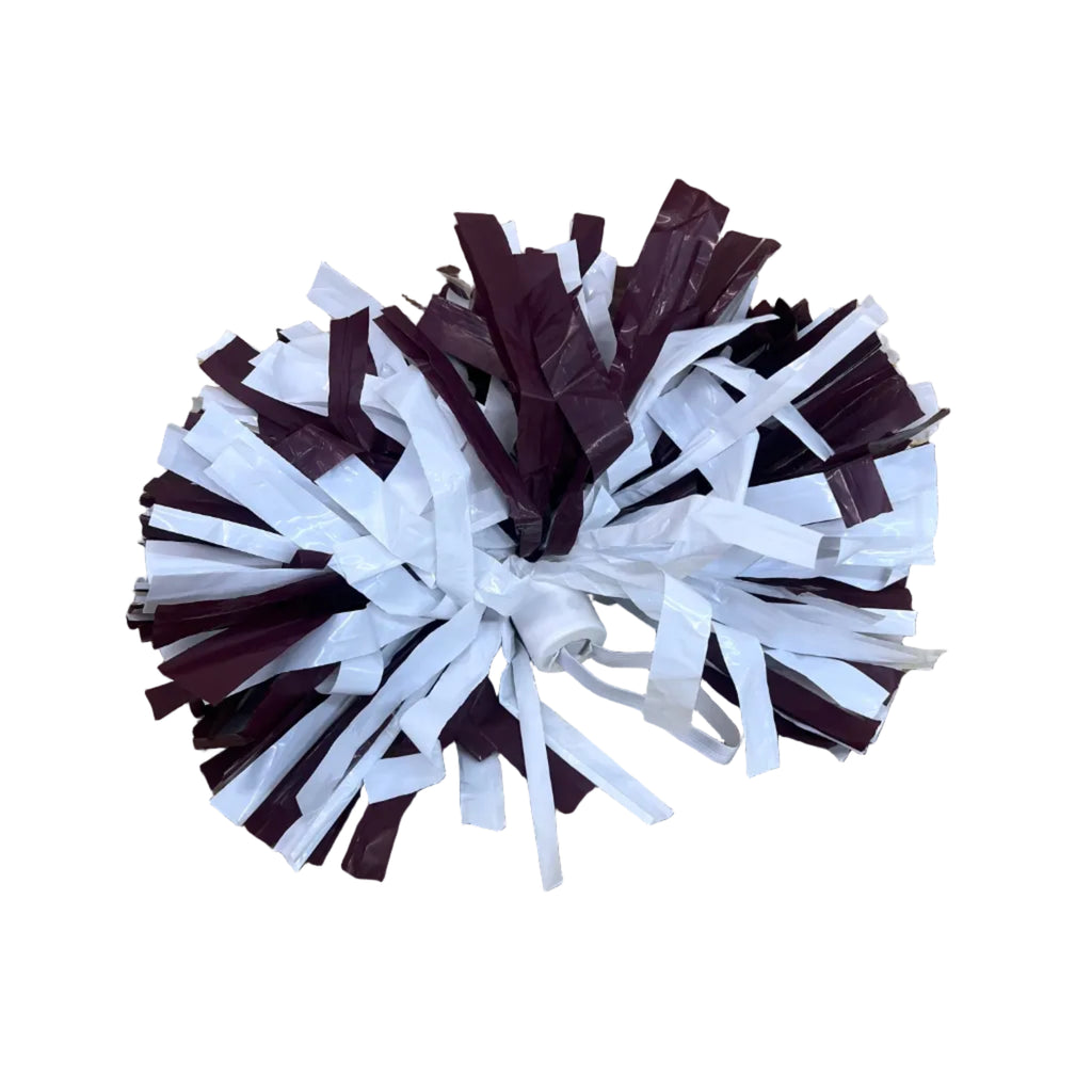 Pepco Poms Sports Pom Cheer Kap Handle 6" with Elastic Band Maroon & White