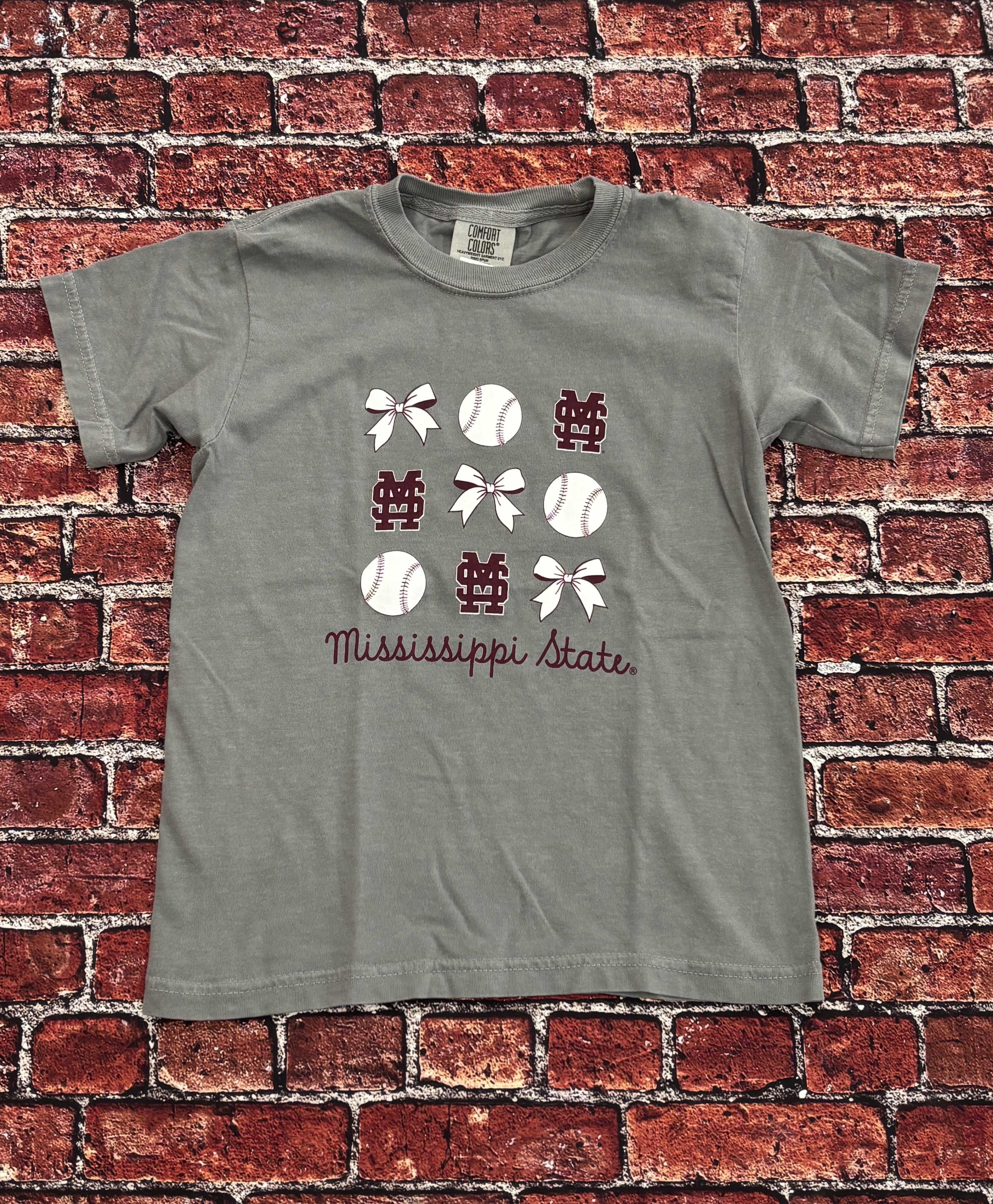 Youth T-Shirt Short Sleeve Bows & Baseball M-Over-S