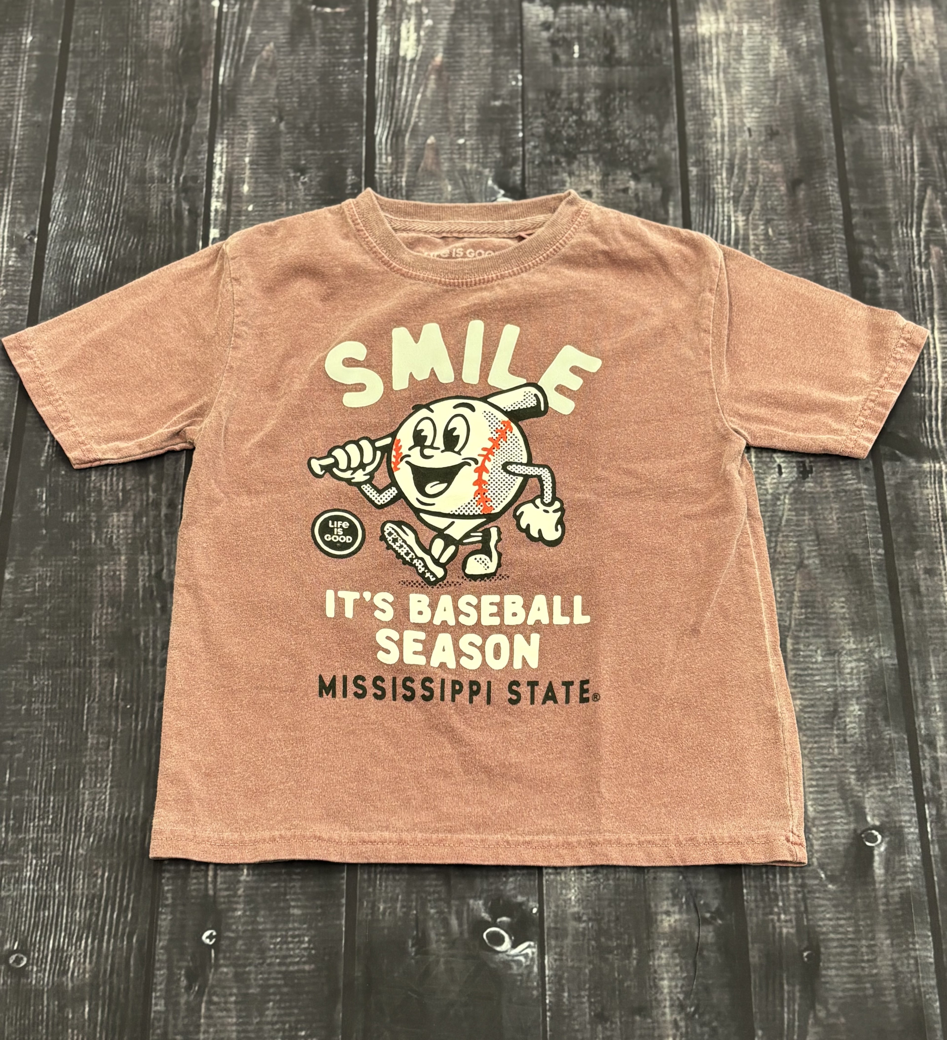 Blue 84 Youth T-Shirt Short Sleeve Smile Baseball