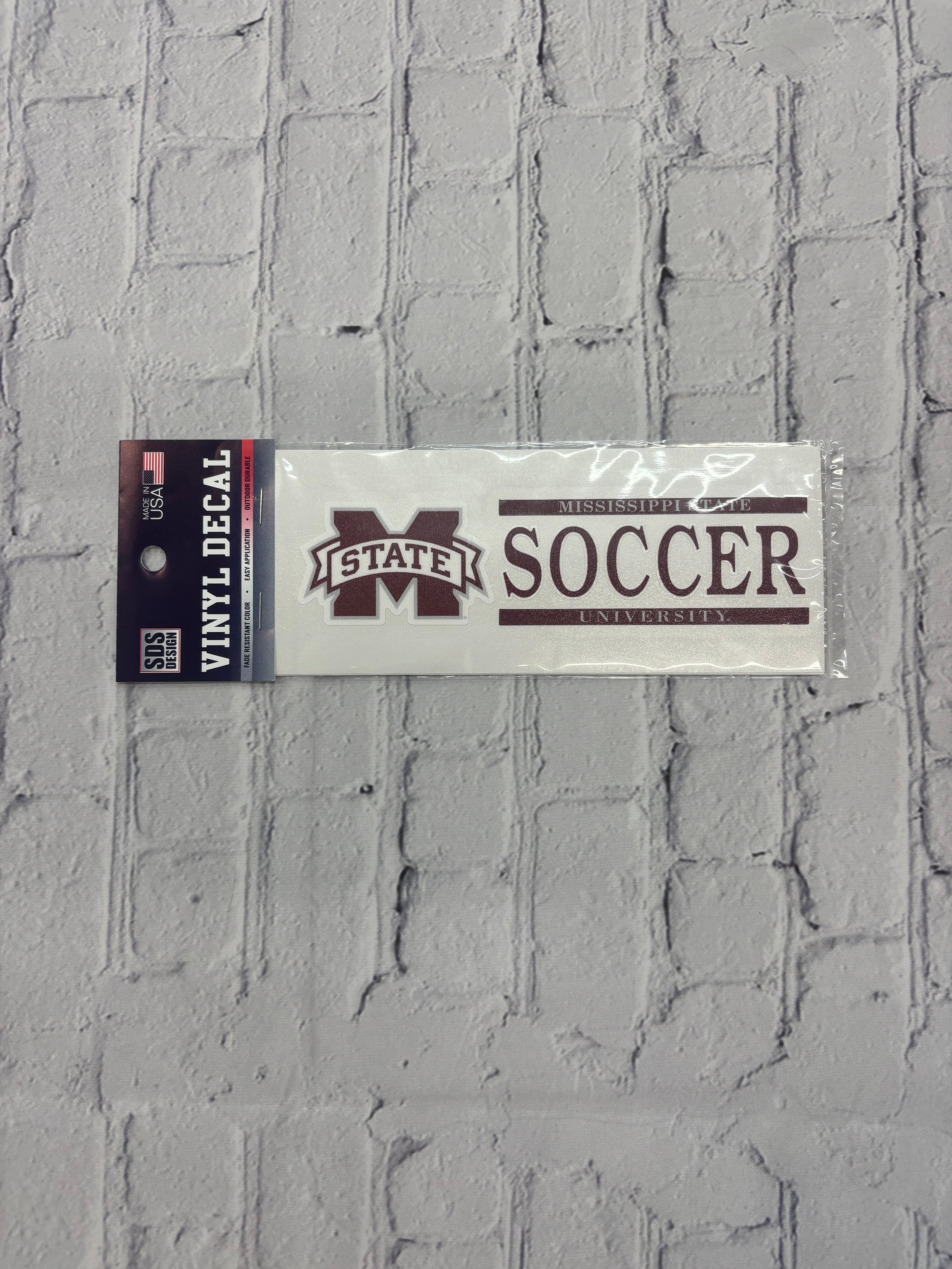 Auto Decal Vinyl M-State Miss. State University Soccer 6"x2"