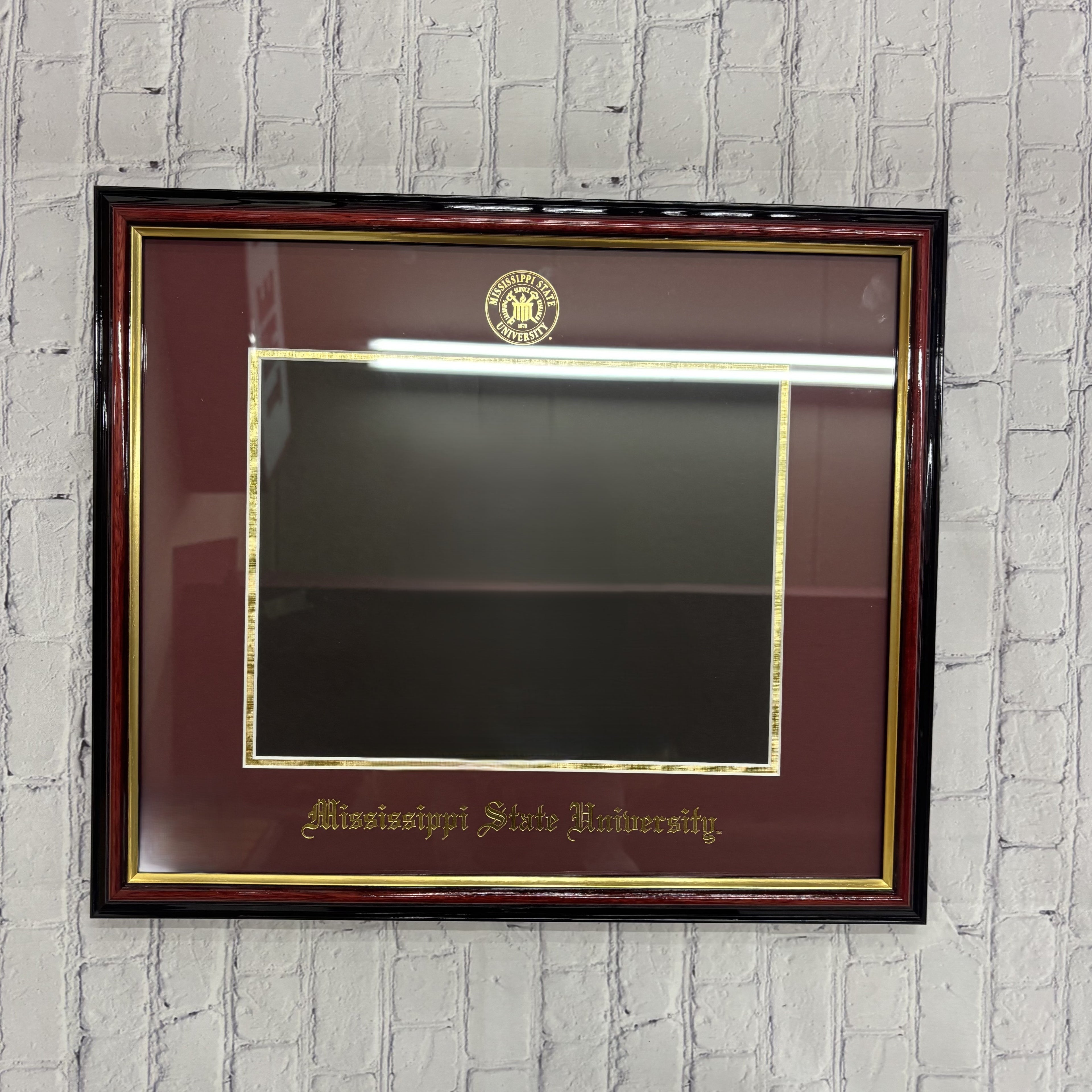 University Frames, Inc. Diploma Frame Petite Mahogany Gold Embossed Foil Seal Maroon Mat