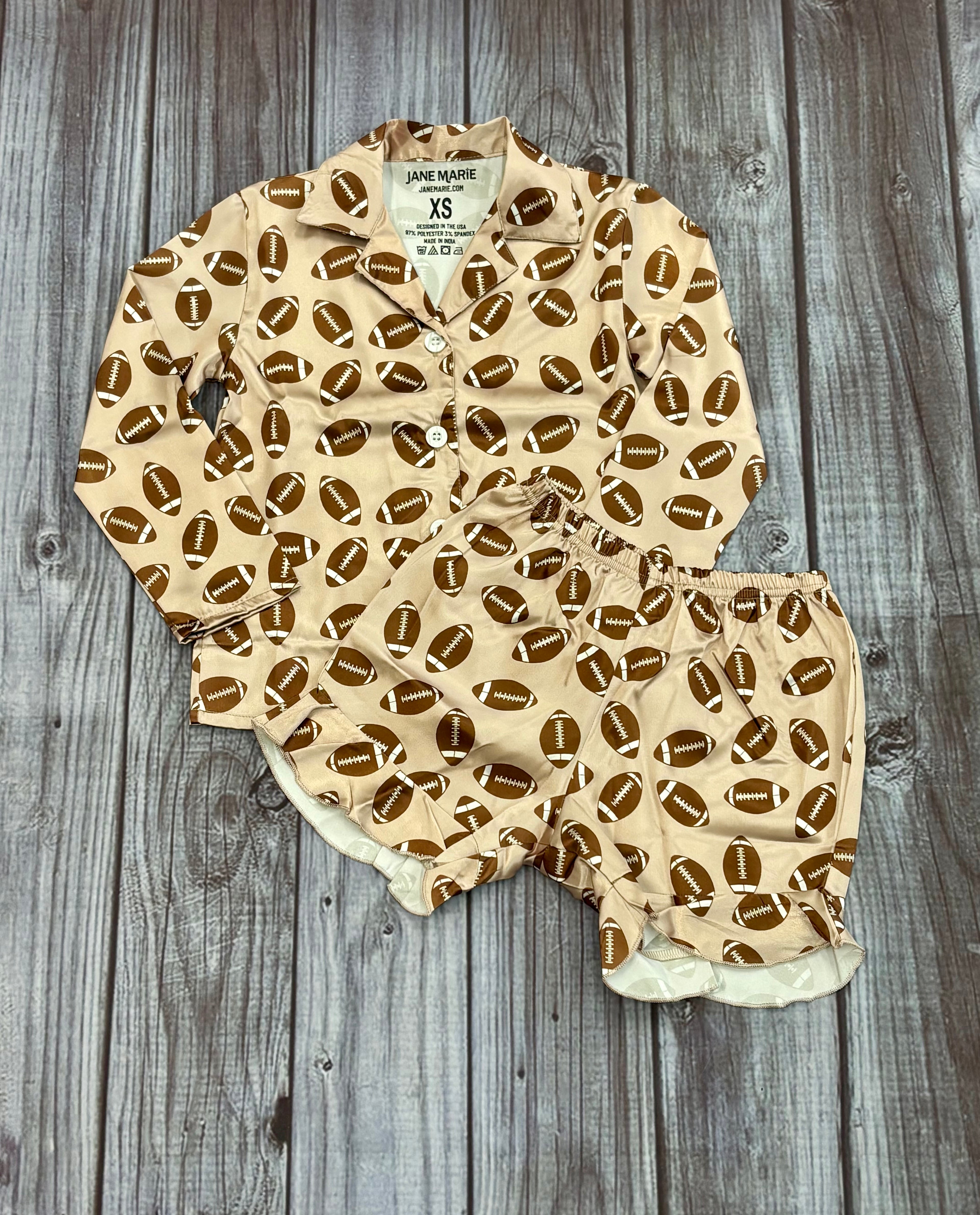Jane Marie Youth Pajama Set Silk Footballs All Over