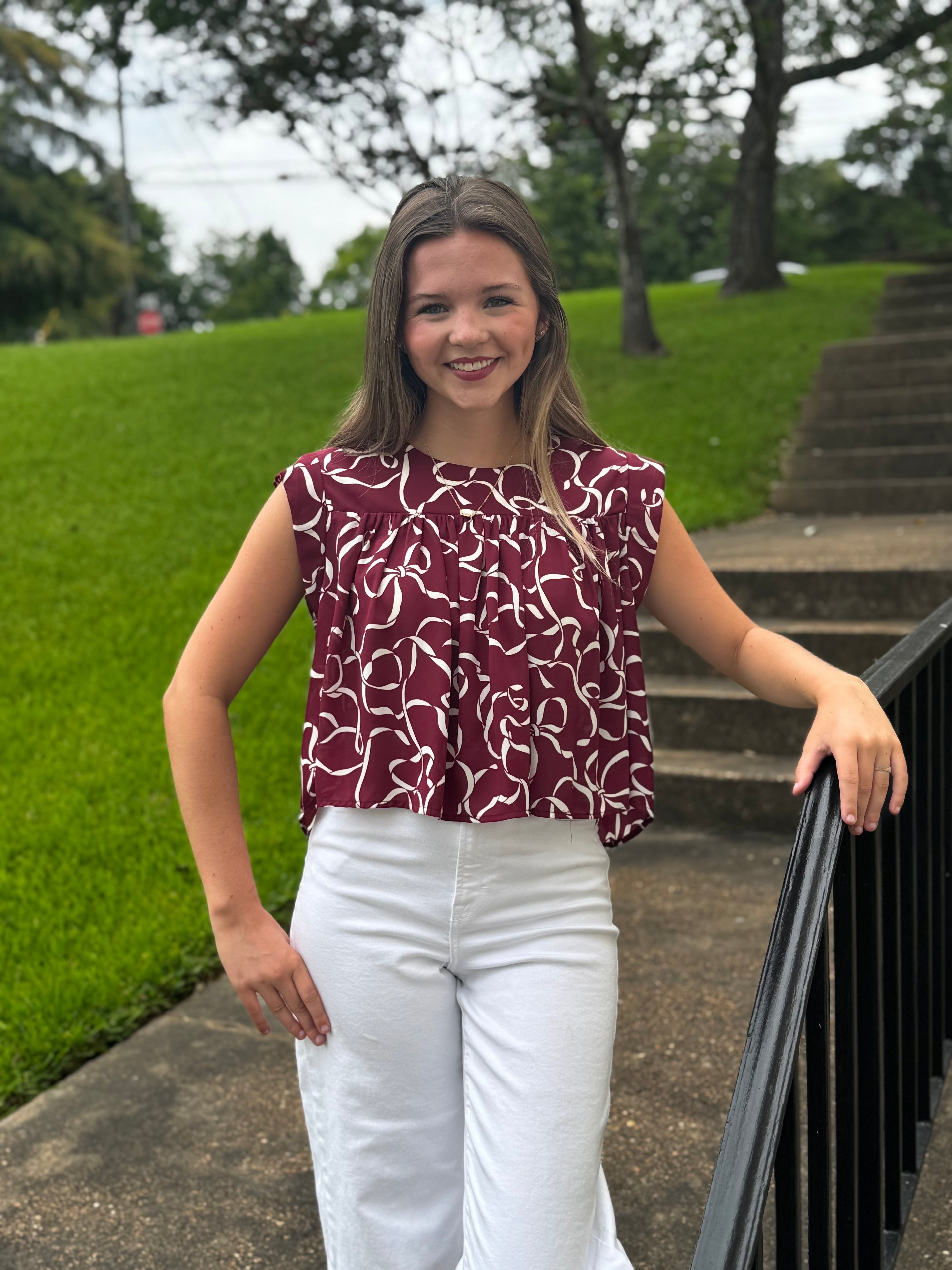 Top Women's Blouse Crop Bows All Over
