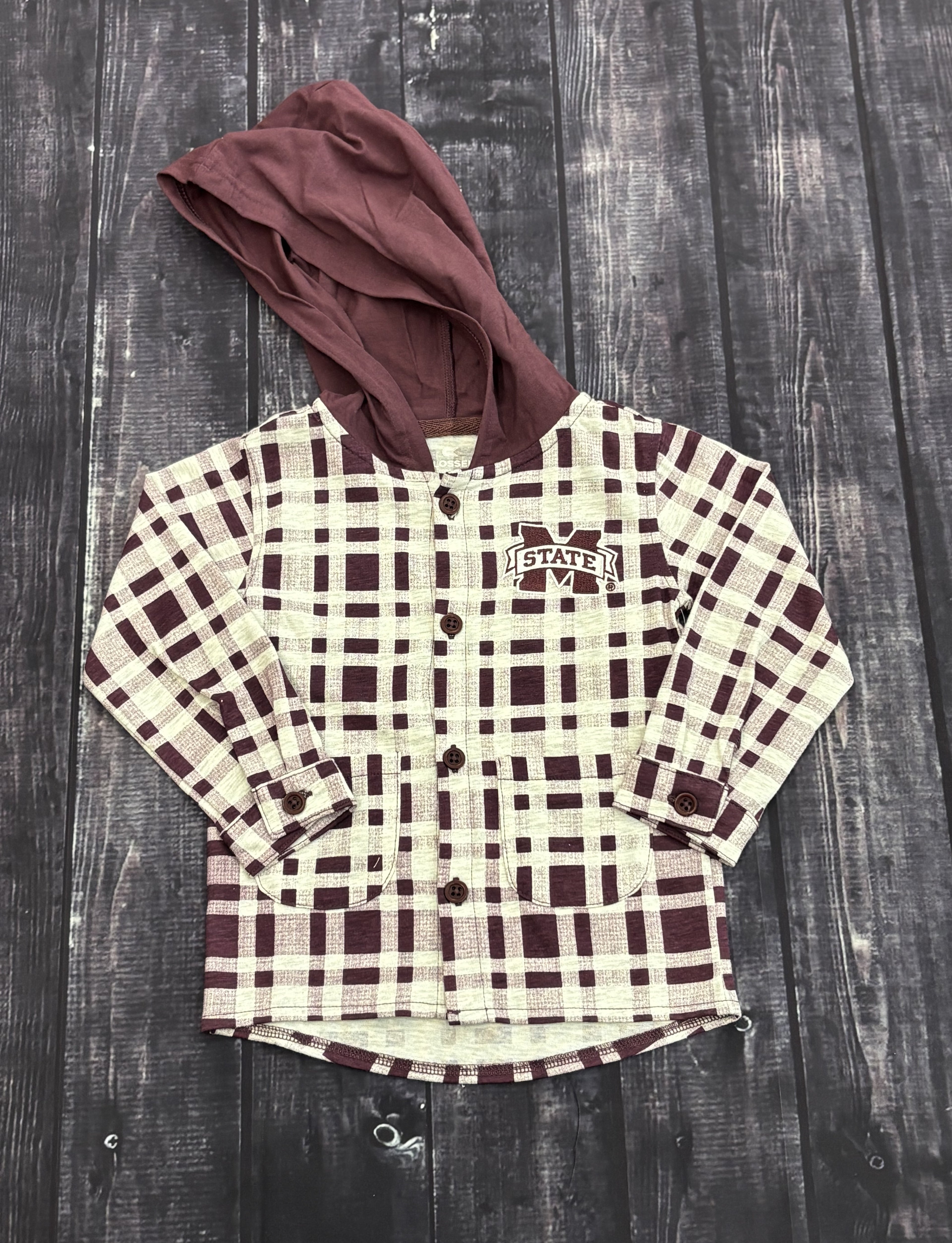 Toddler T-Shirt Long Sleeve Hooded Plaid