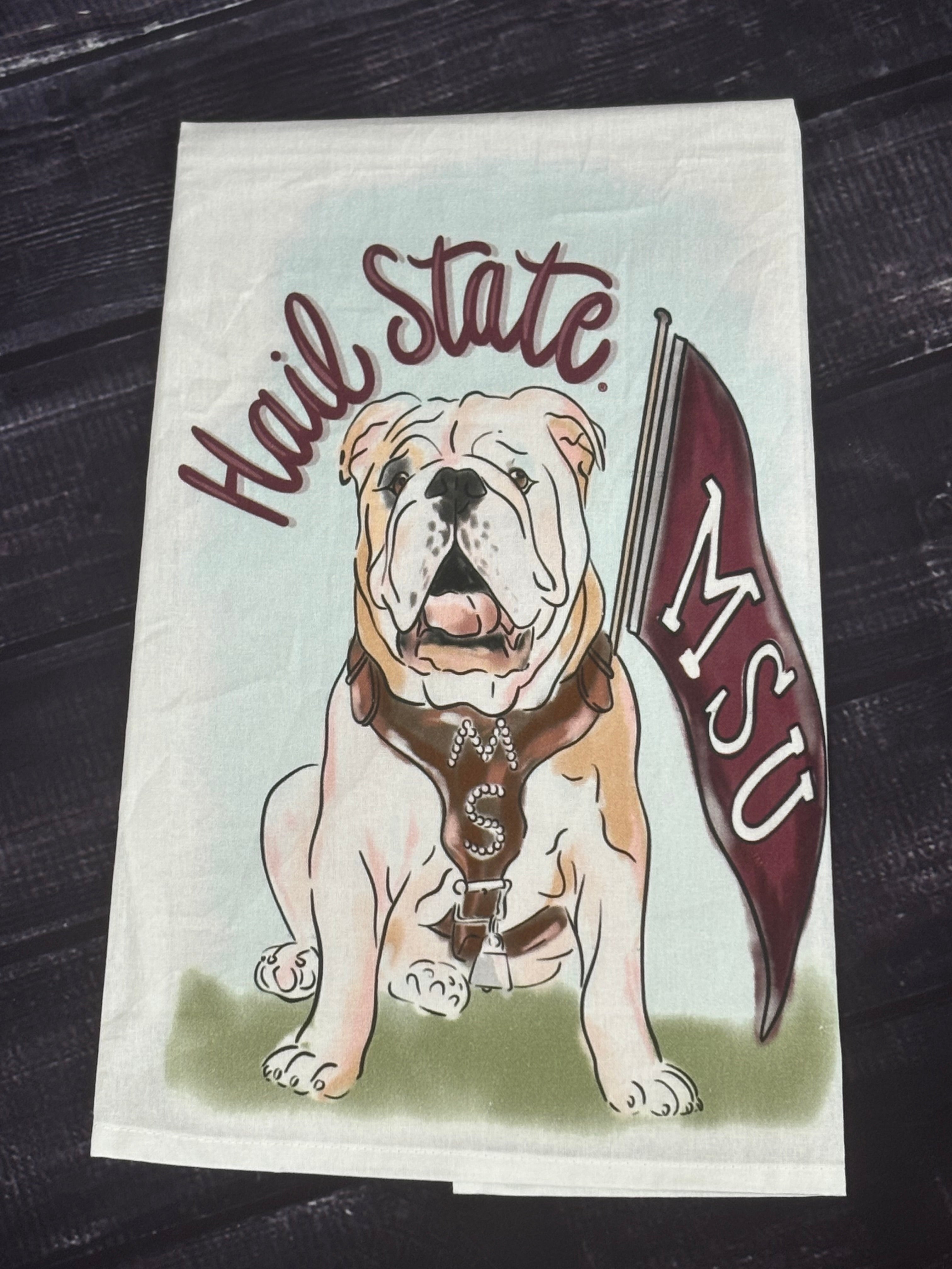 Tea Towel Hail State Real Sittng Bulldog Flag