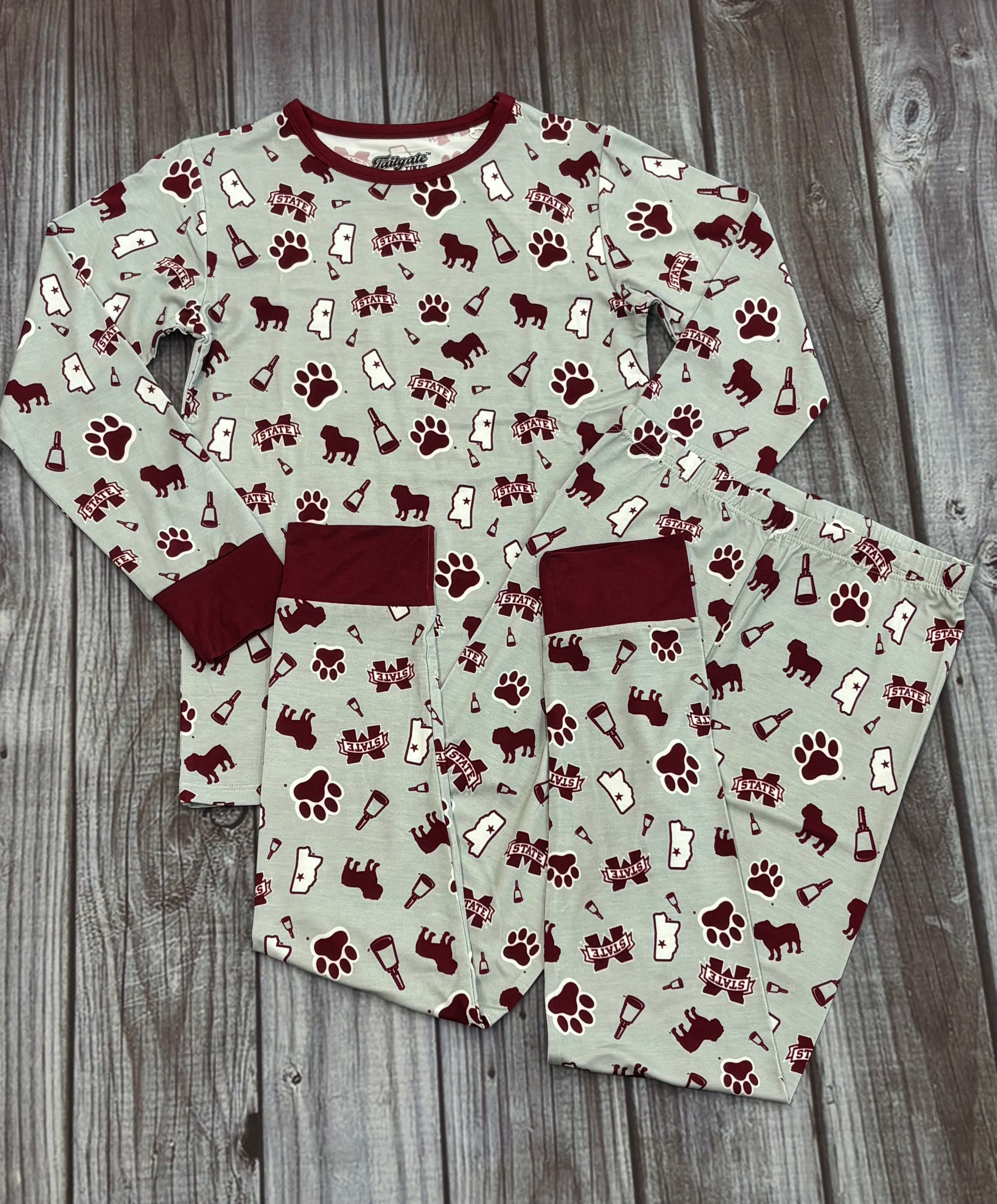Youth Pajama 2 Piece M-State Paw Various Logos All Over
