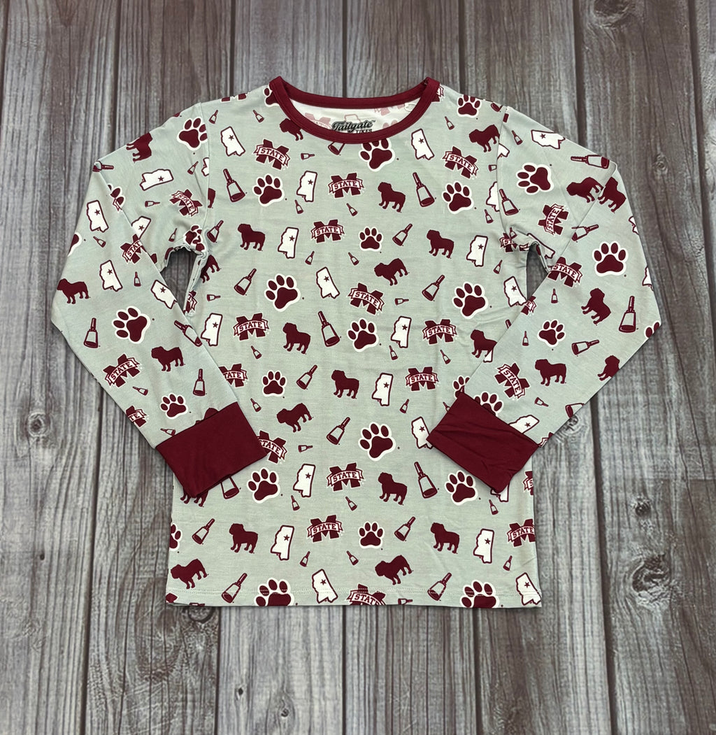 Youth Pajama 2 Piece M-State Paw Various Logos All Over