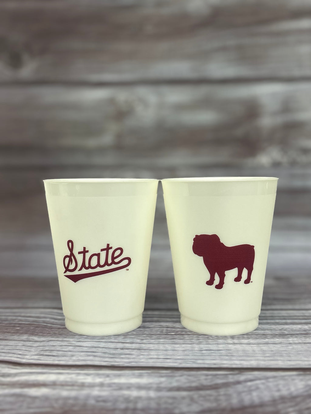 Tailgate CUPS PLong SleeveTC 8 PK FROSTED FLEX Bulldog Script State