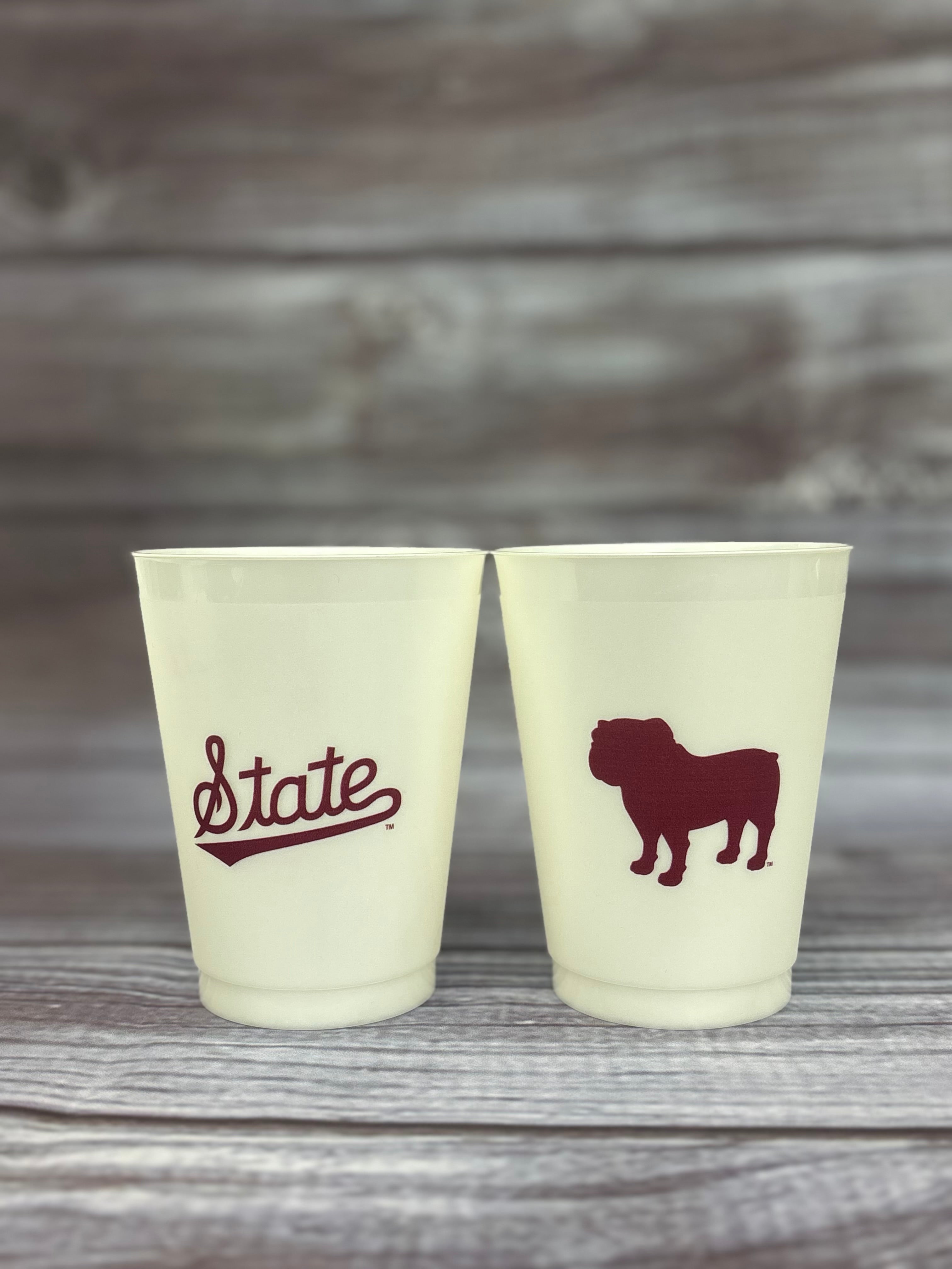 Tailgate CUPS PLong SleeveTC 8 PK FROSTED FLEX Bulldog Script State