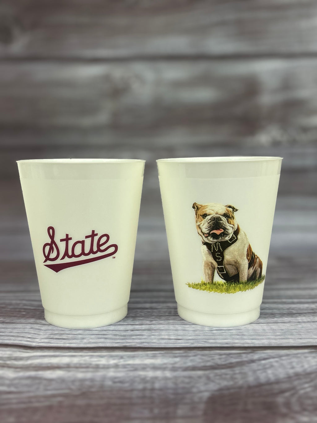 Tailgate CUPS PLong SleeveTC 8 PK FROSTED FLEX MASCOT Script State REAL DOG