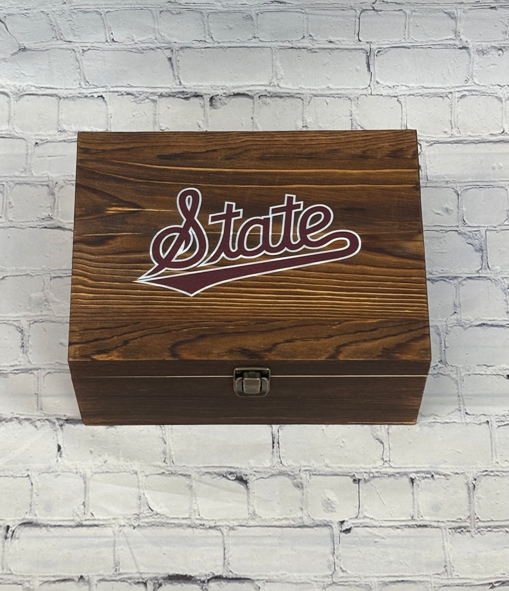 Fanatic Group Home Rocks Glasss W Script State 2 Pc Set Wooden Box W Script State