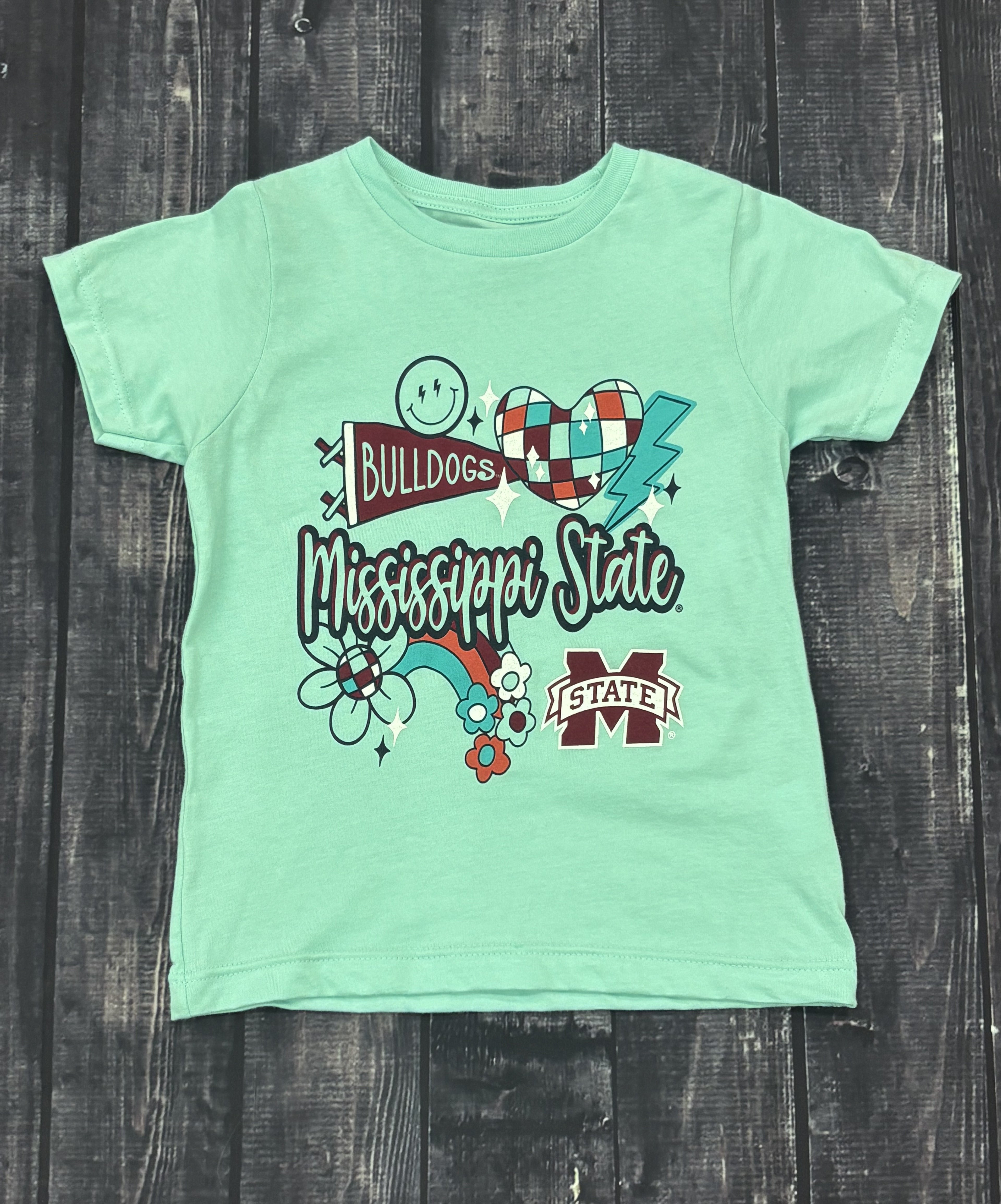 Youth Short Sleeve T-Shirt Heart Disco Pennant Bulldogs M-State
