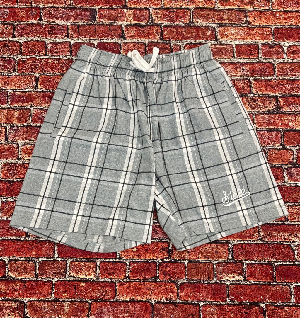 Women's Shorts Flannel Plaid Script State Embroidery