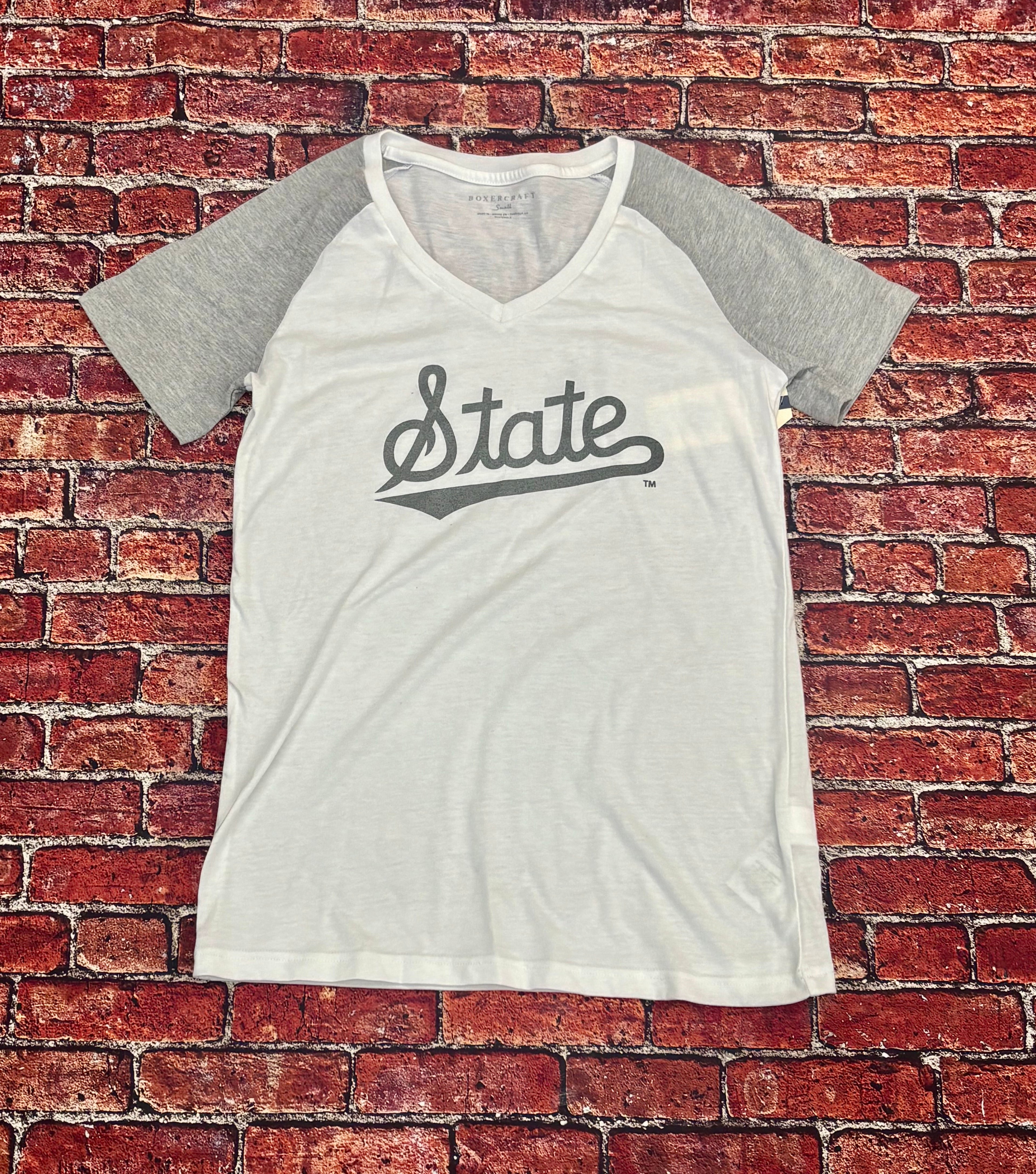 Boxercraft Women's V Neck Shirt Short Sleeve Script State