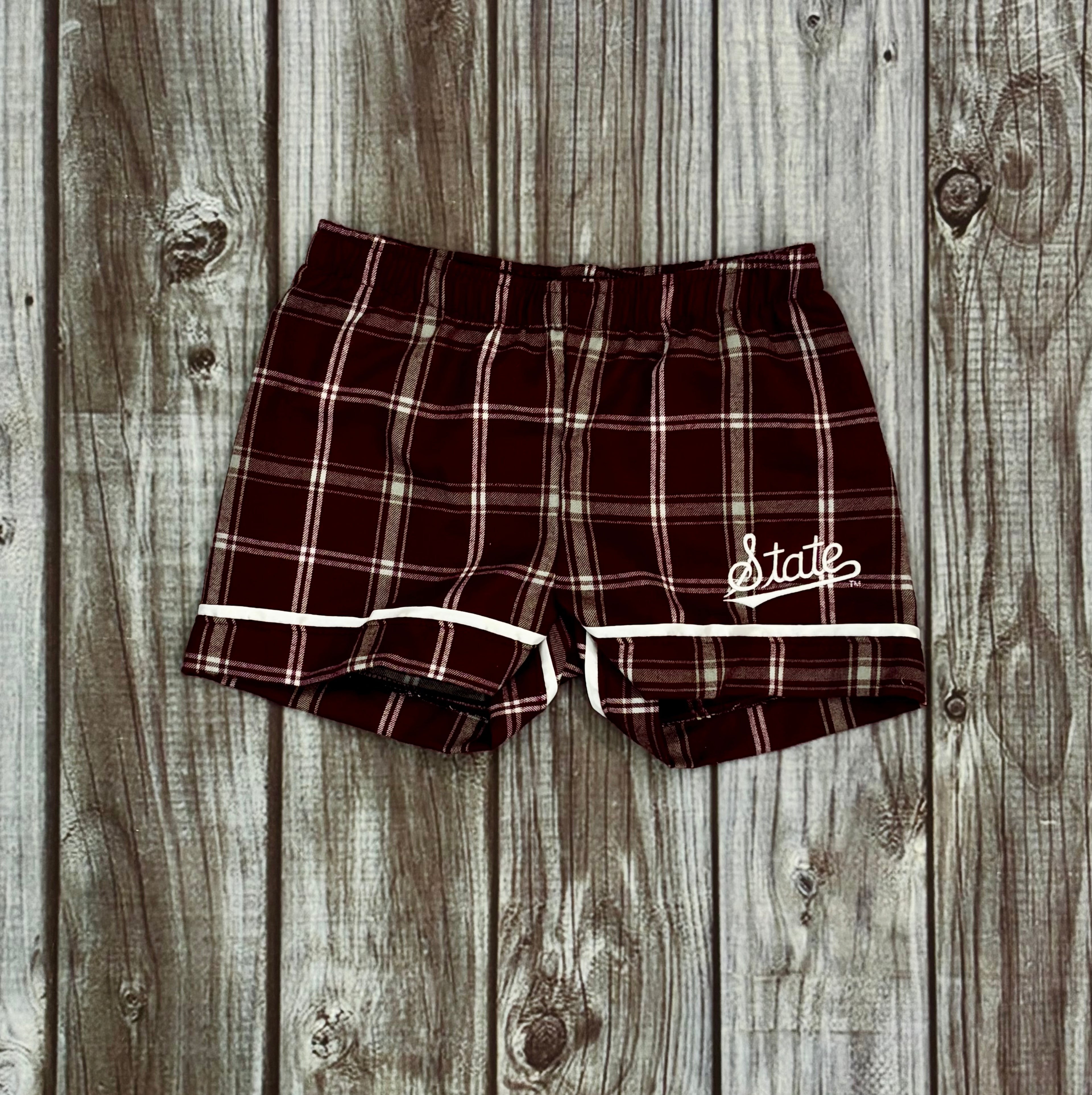 Boxercraft Youth Plaid Flannel Pajama Shorts Embroidered Script State
