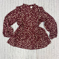 Top Women's Long Sleeve Spotted Tier Blouse Neck Ruffles