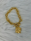 Susan Shaw Jewelry Bracelet Toggle Chain Flat Round Standing Bulldog