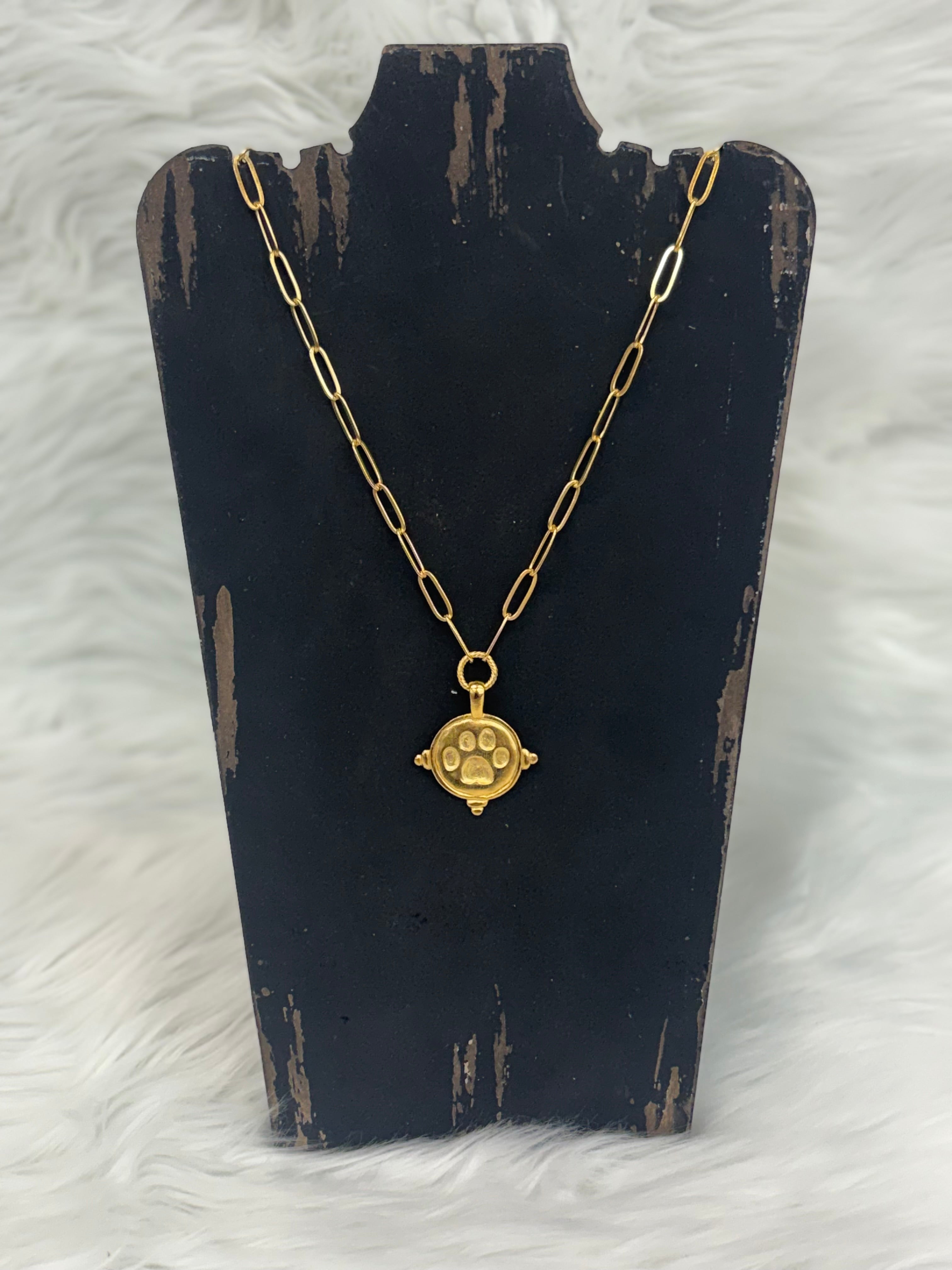 Susan Shaw Jewelry Necklace Gold Paw Medium Paperclip Chain
