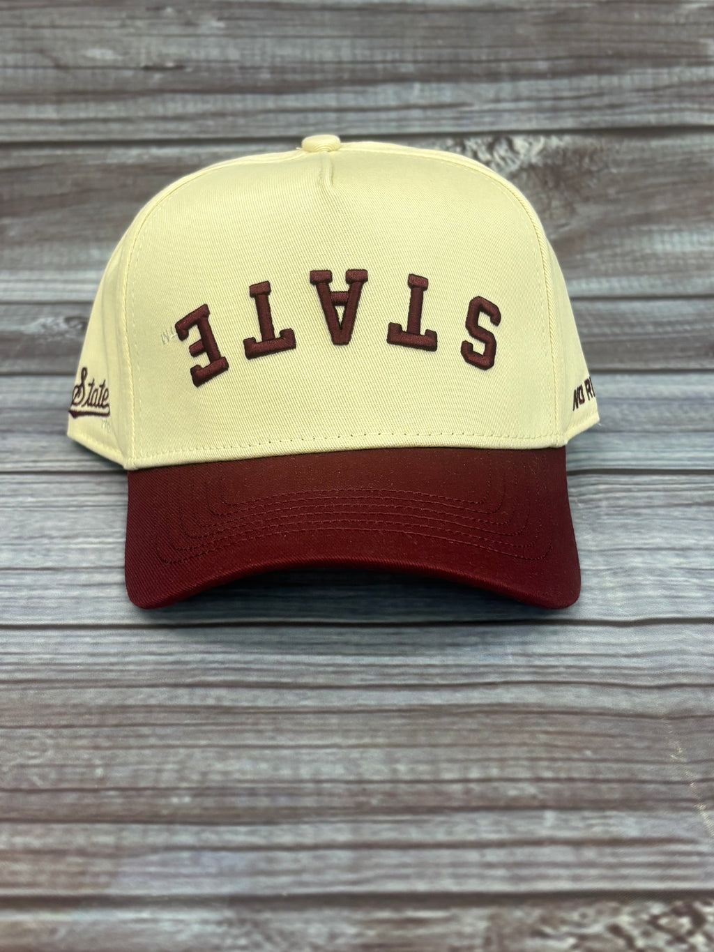 No Rivals Cap State Block Arch Upside Down Maroon Bill