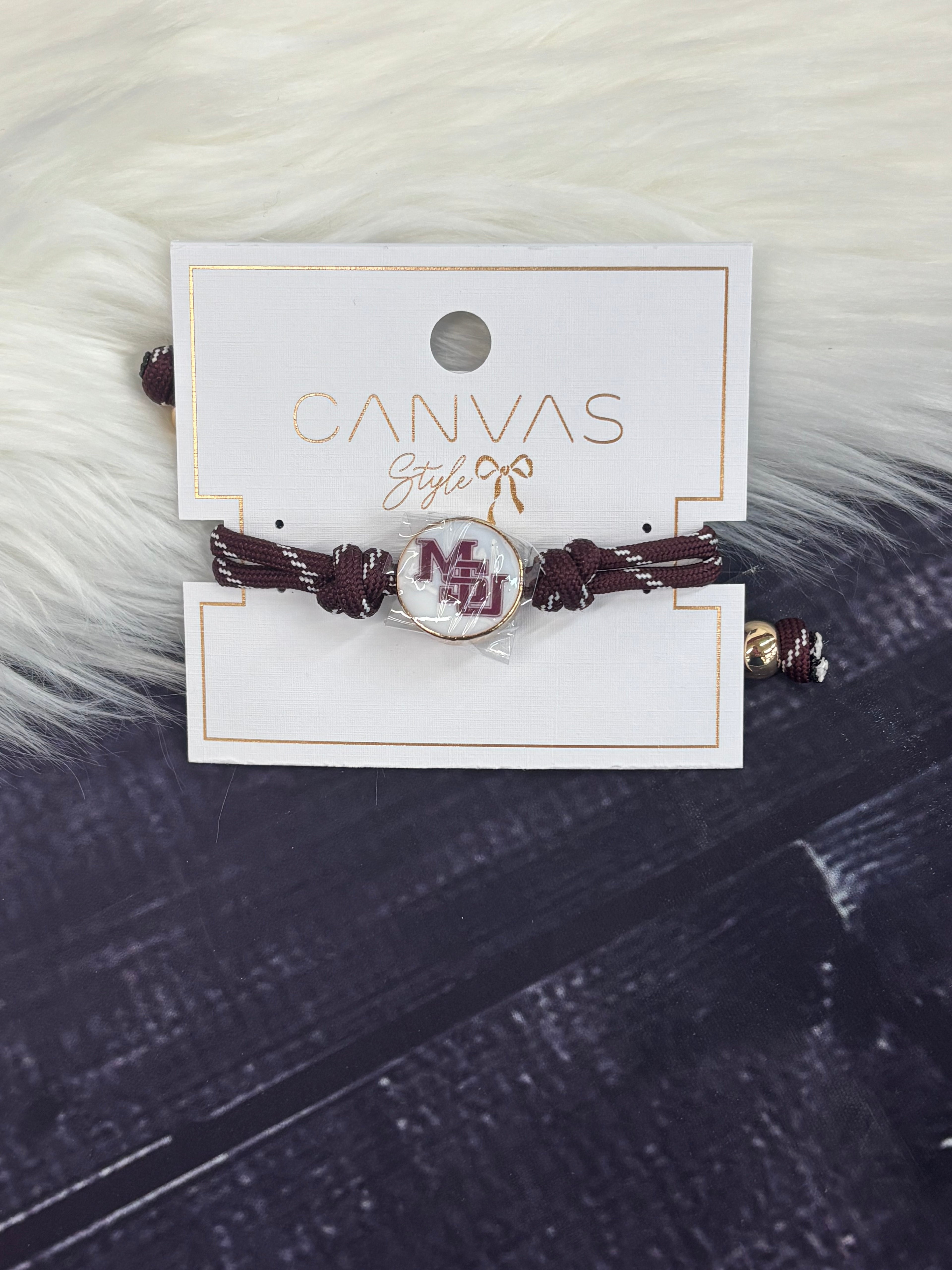 Canvas Jewelry Bracelet Paracord Enamel Charm MSU Interlock
