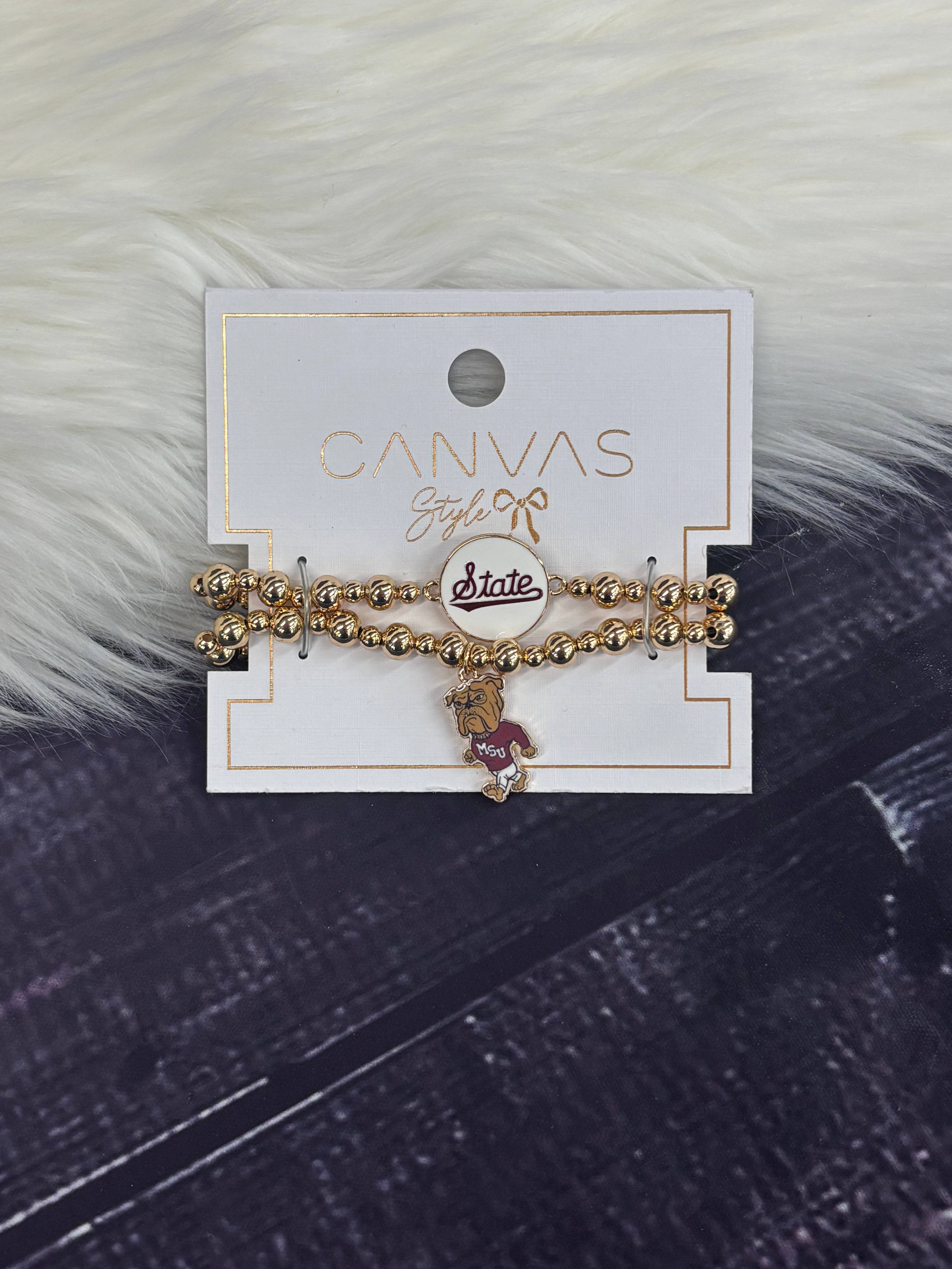 Canvas Jewelry Bracelet Stretch Ball Beads 2 Pack Walking Bully and Script State