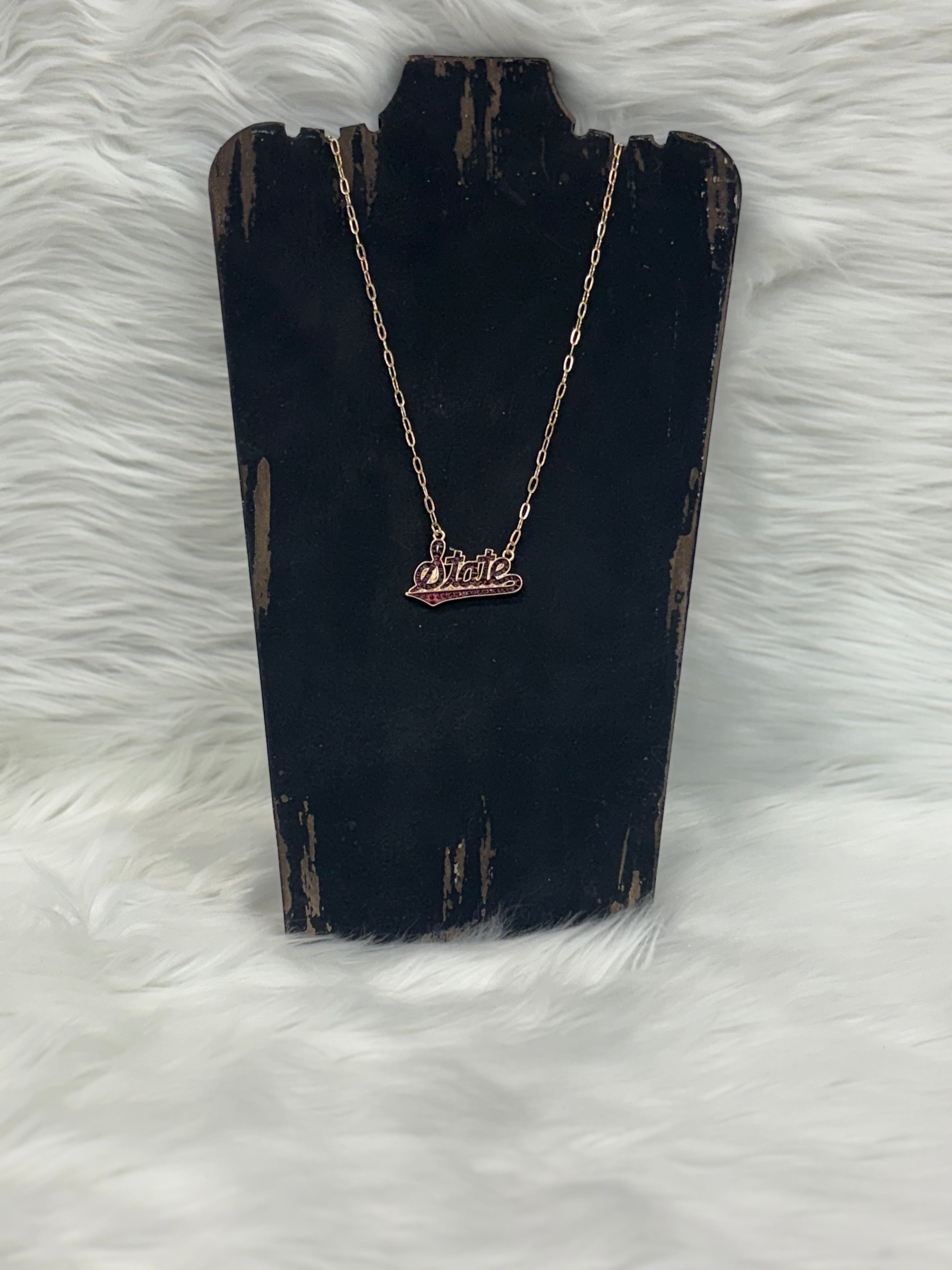 Canvas Jewelry Necklace Pave Outline Script State 17"