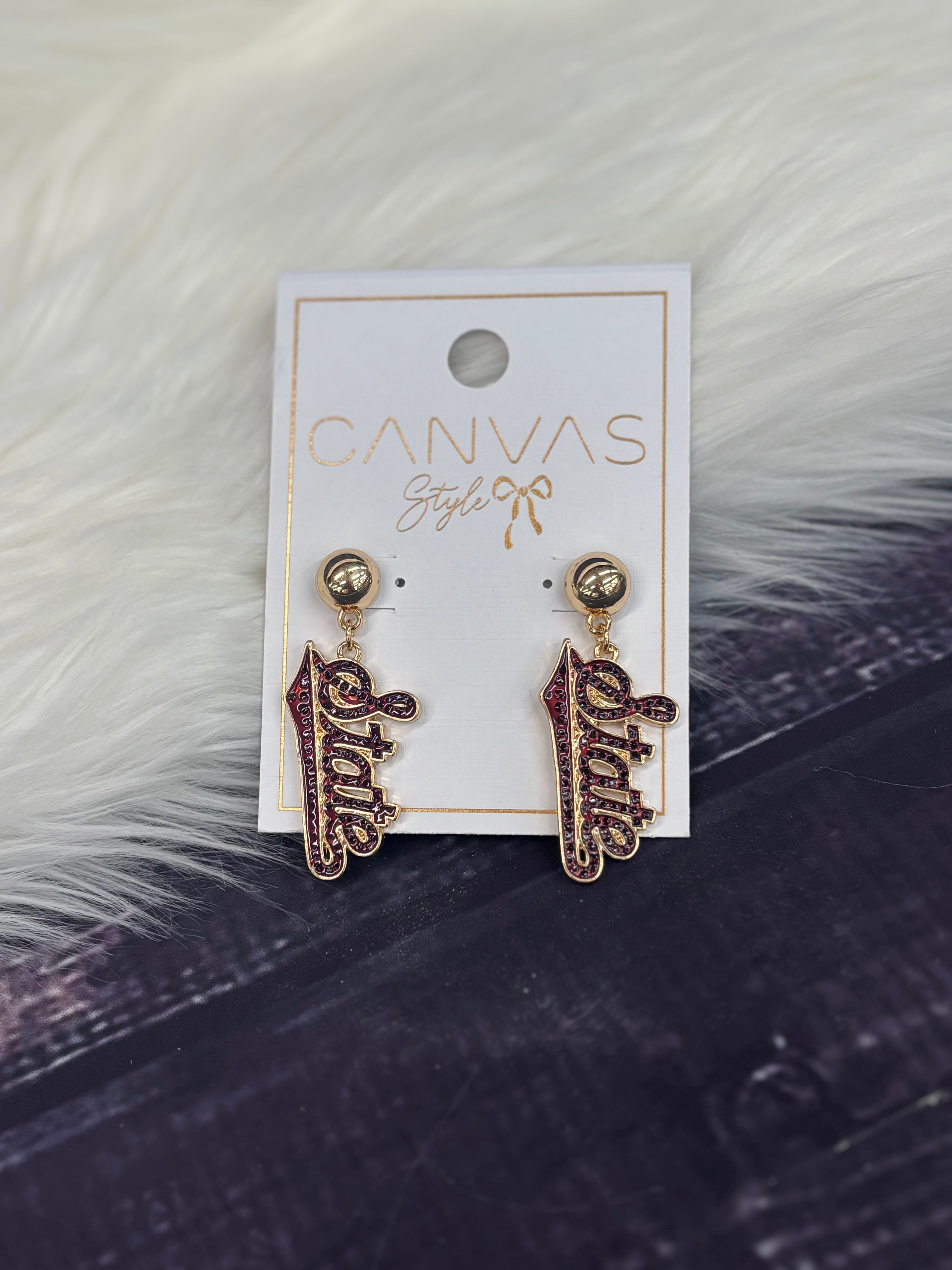 Canvas Jewelry Earrings Pave Outline Script State