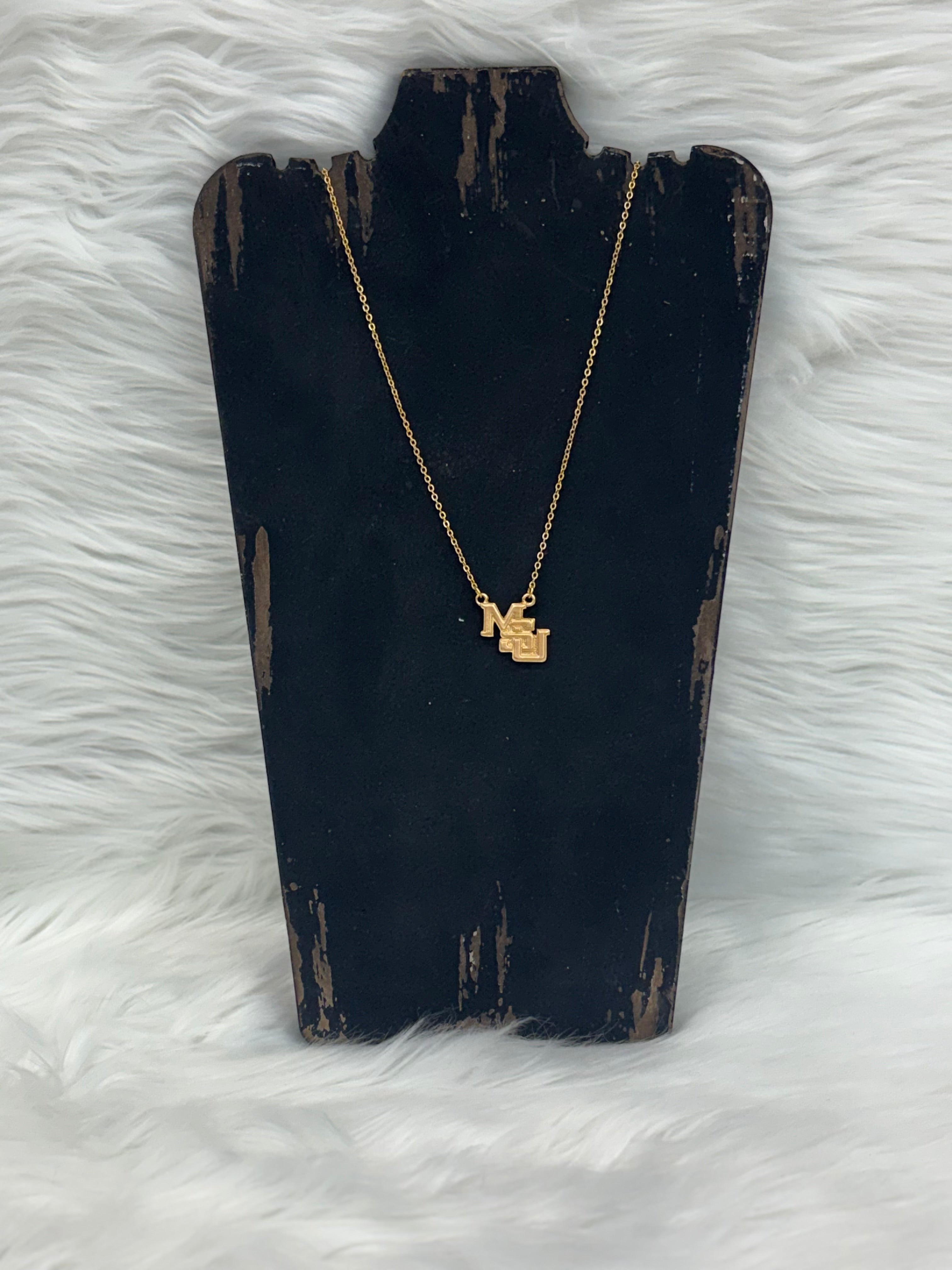 Canvas Jewelry Necklace Stamped MSU Interlock 16"